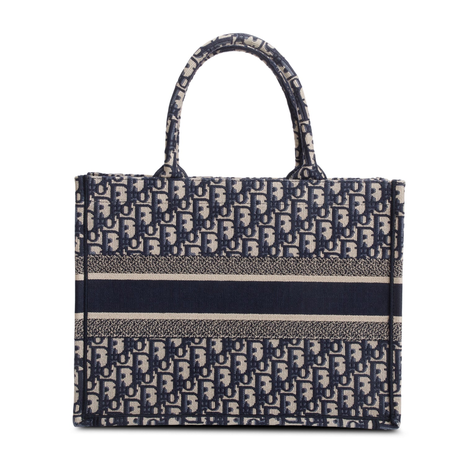 Dior Christian Ecru And Oblique Embroidery Book Tote Blue Medium Tote Bag