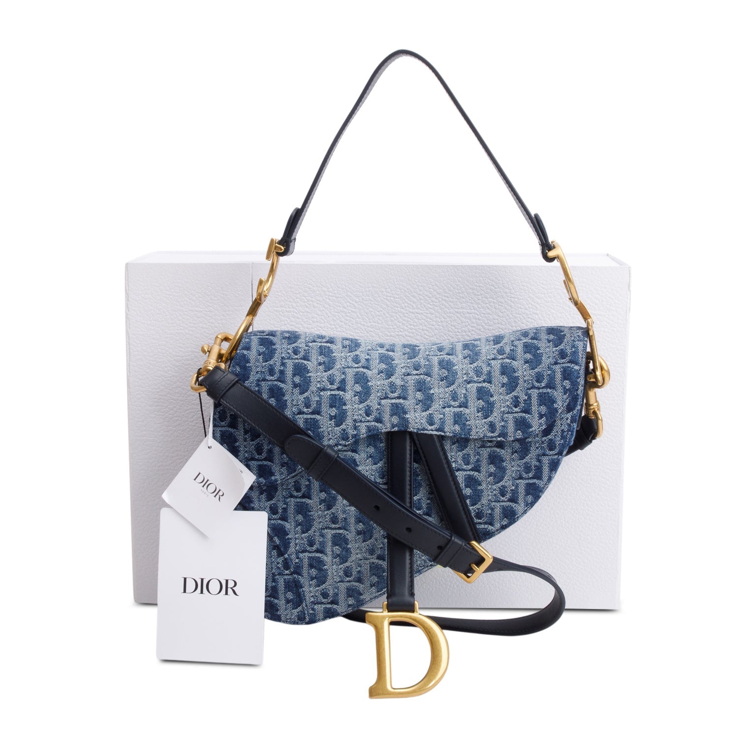 Dior Christian Oblique Jacquard Saddle Bag Denim Blue Travel Bag