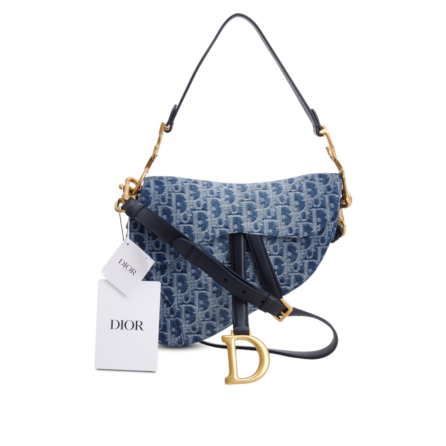 Dior Christian Oblique Jacquard Saddle Bag Denim Blue Travel Bag