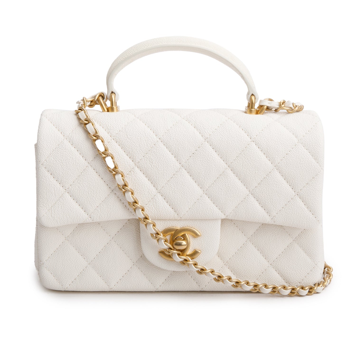 Chanel Caviar Quilted Top Handle Rectangular White Travel Bag