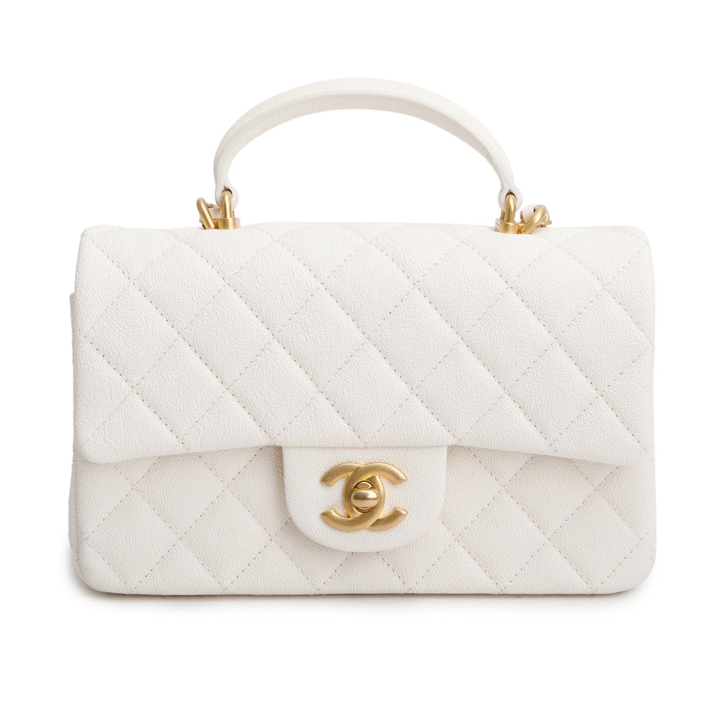 Chanel Caviar Quilted Top Handle Rectangular White Travel Bag
