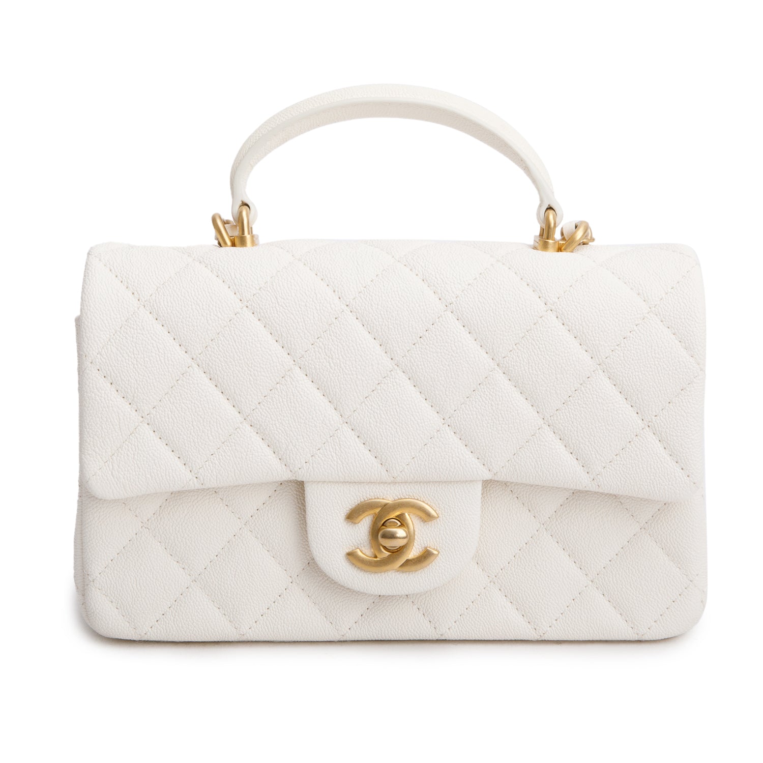 Chanel Caviar Quilted Top Handle Rectangular White Travel Bag