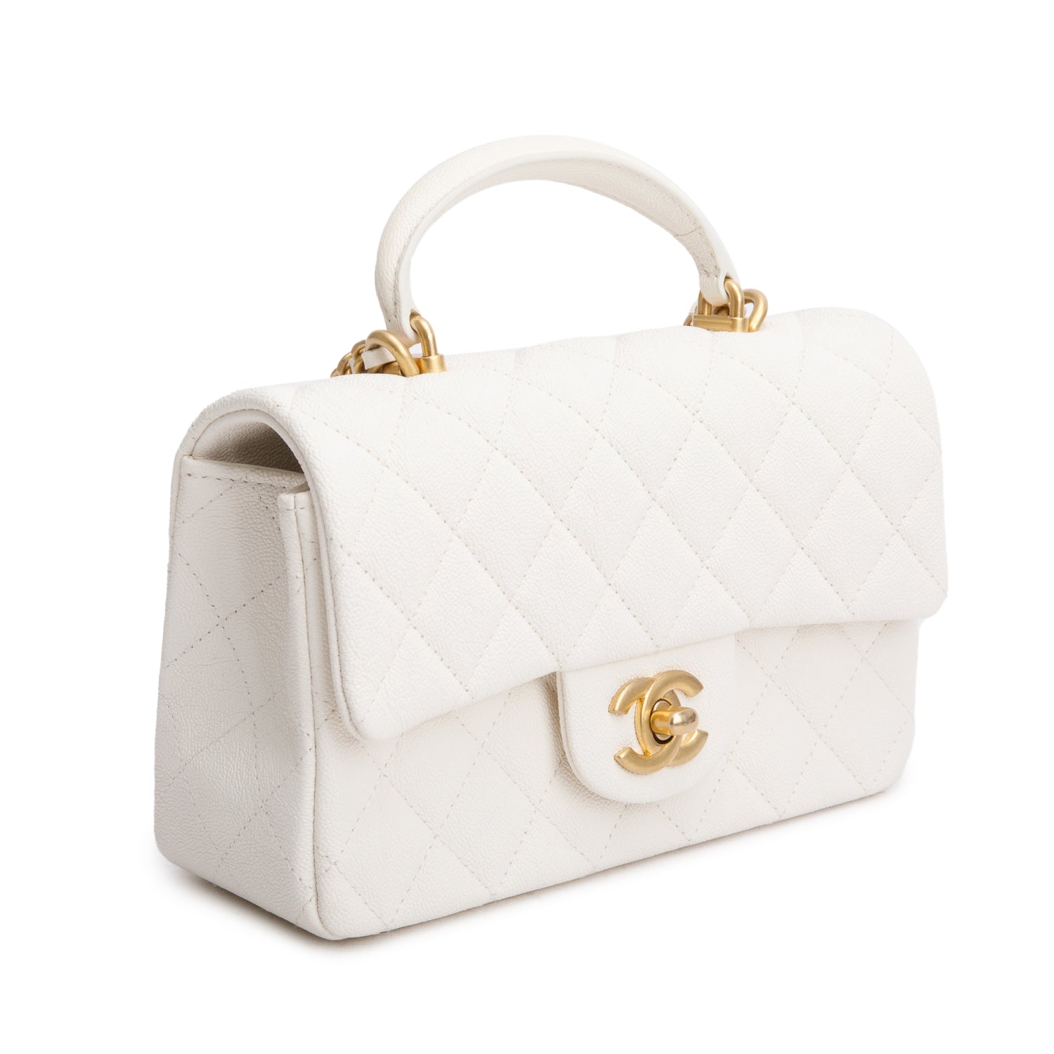 Chanel Caviar Quilted Top Handle Rectangular White Travel Bag