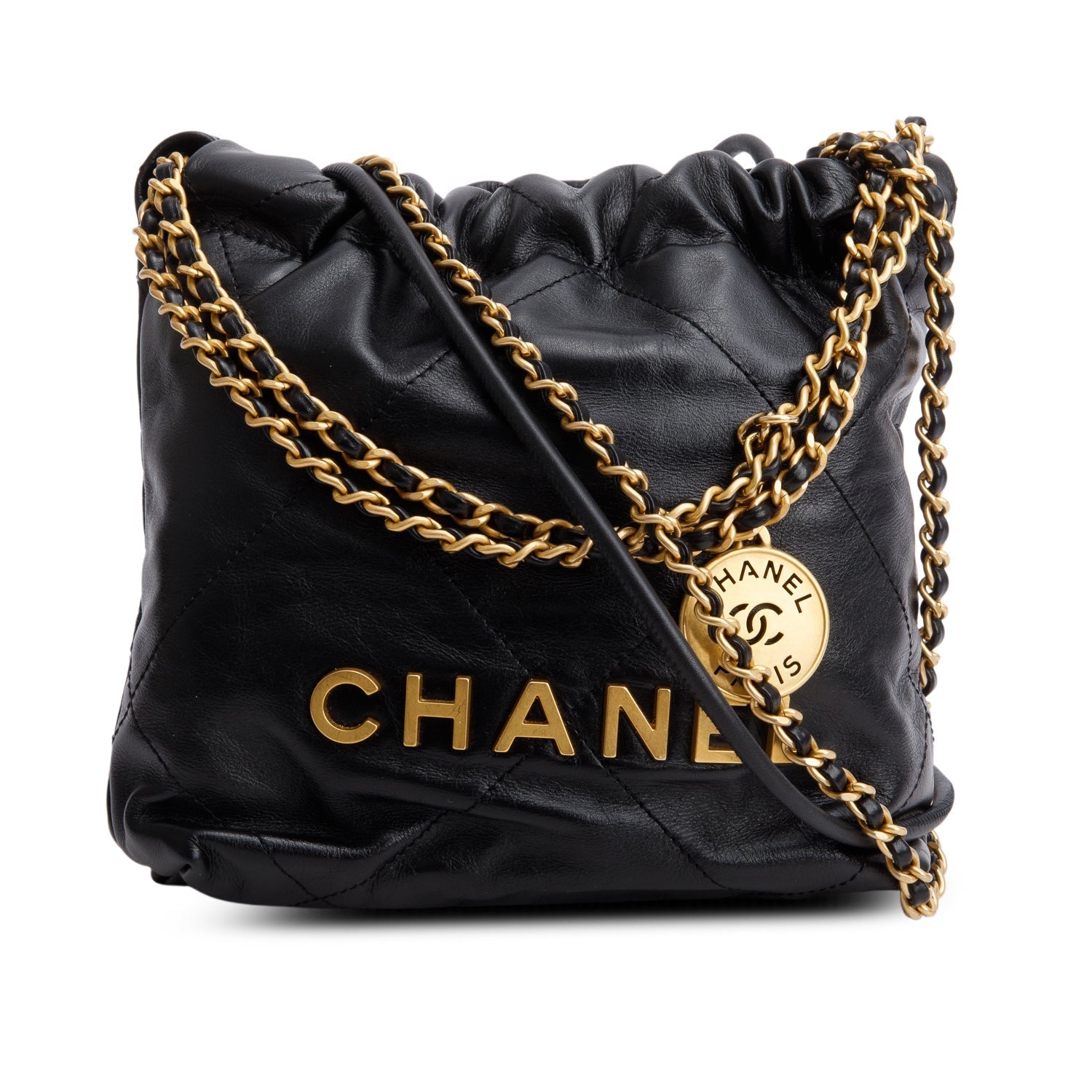 Chanel Quilted Shiny 22 Calfskin Black Travel Bag