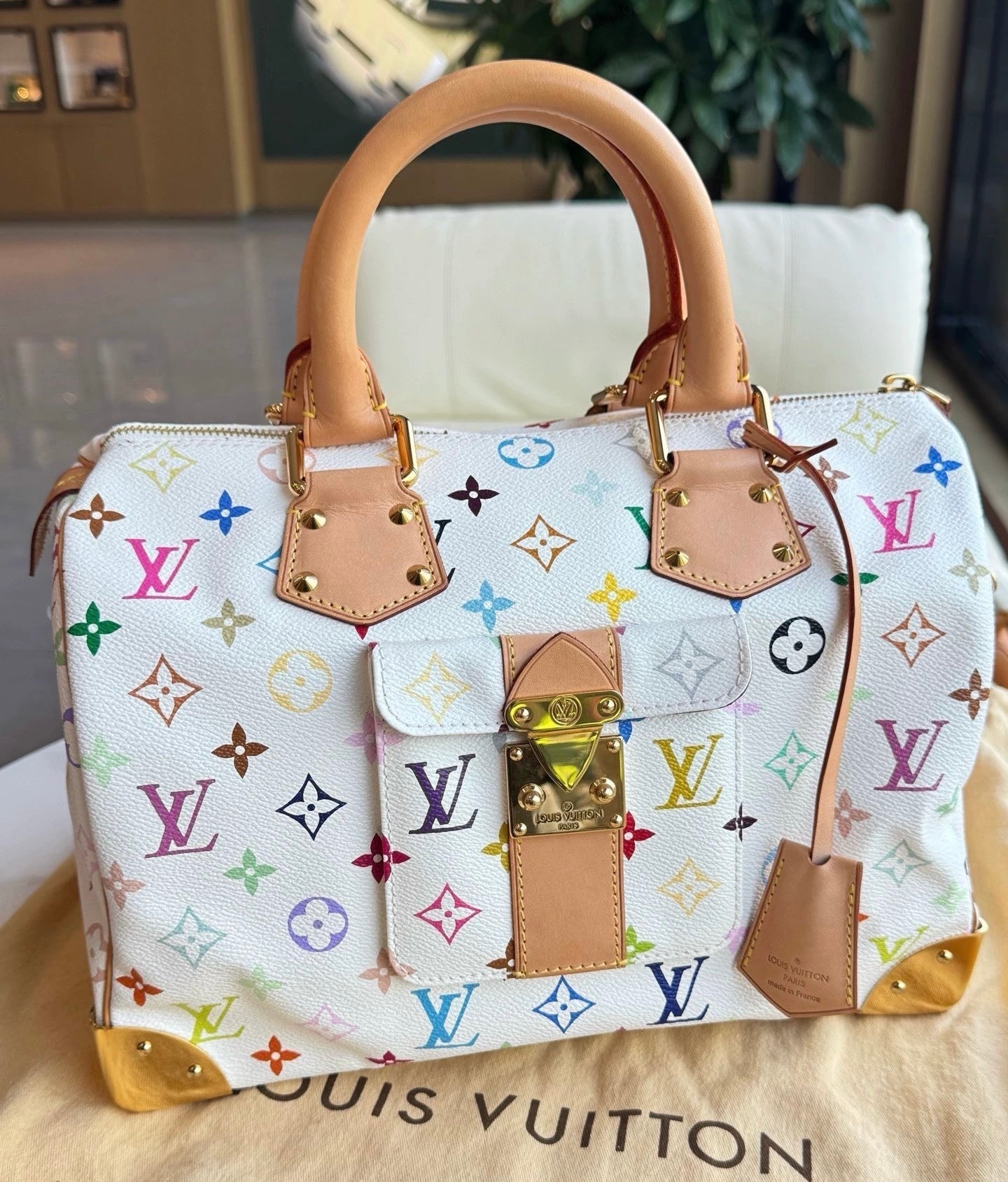 Louis Vuitton x Takashi Murakami Speedy 30 Lock Multicolor White Handbag Multicolor 14