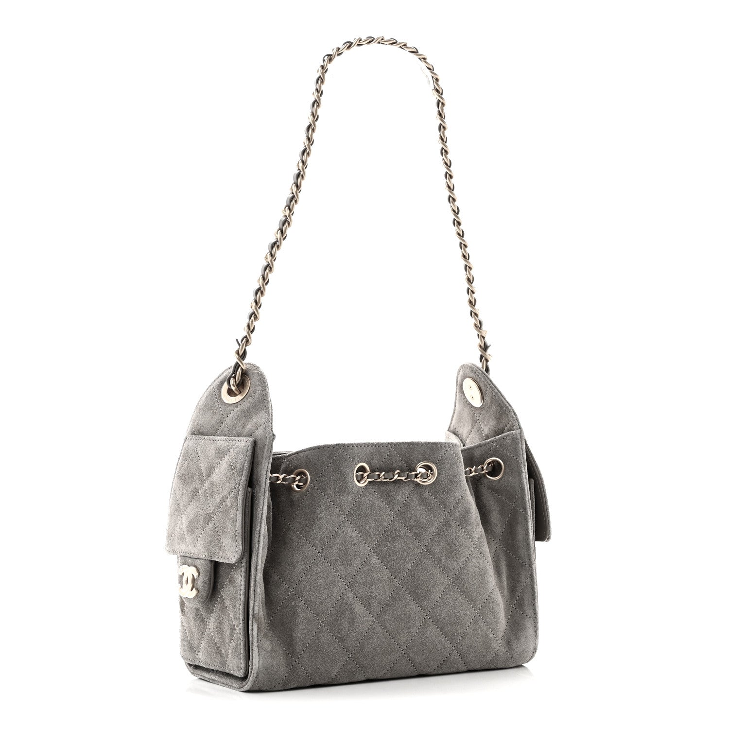Chanel Suede Quilted Mini 25 Handbag Dark Grey