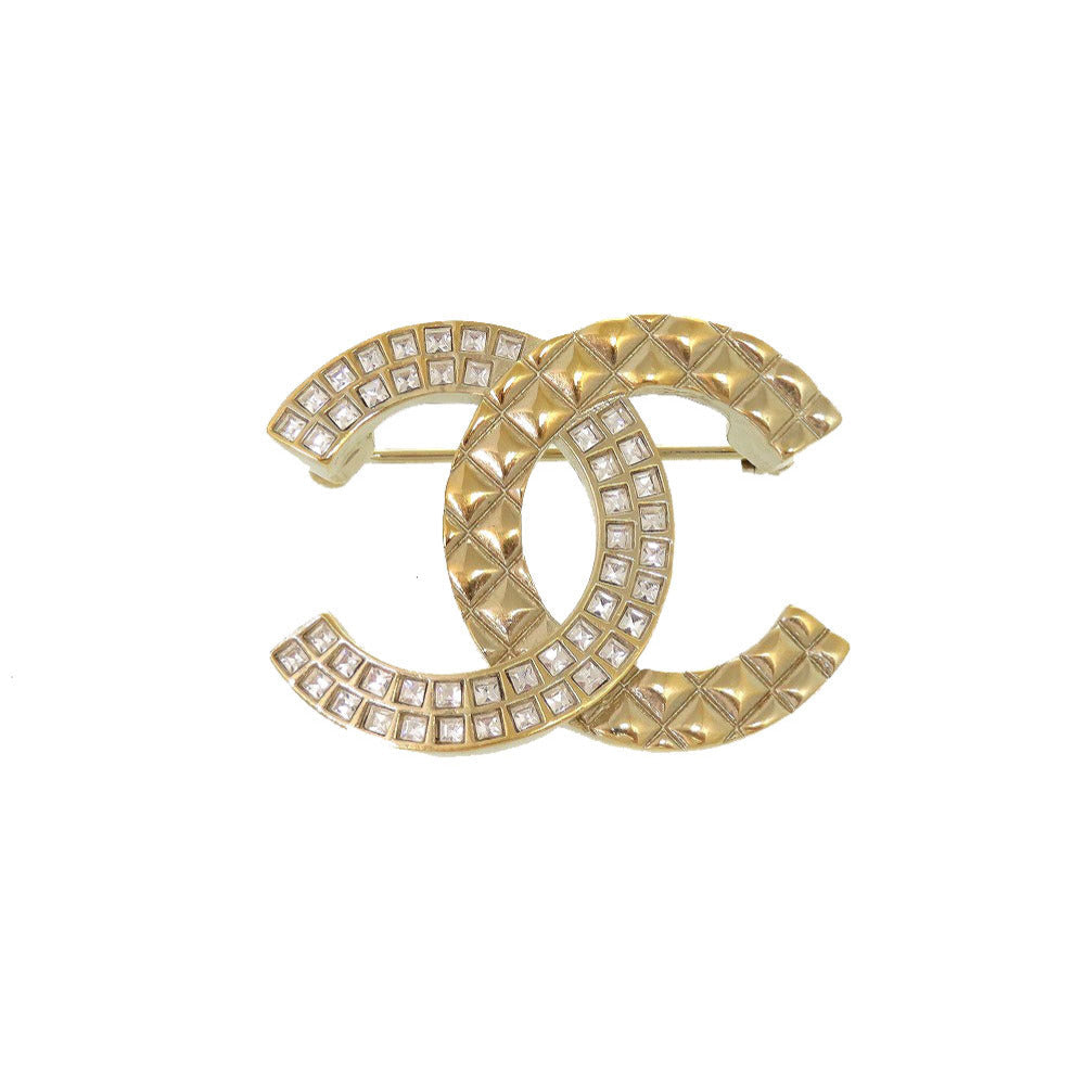 Chanel Brooch Rhinestone COCO Mark Gold Handbag