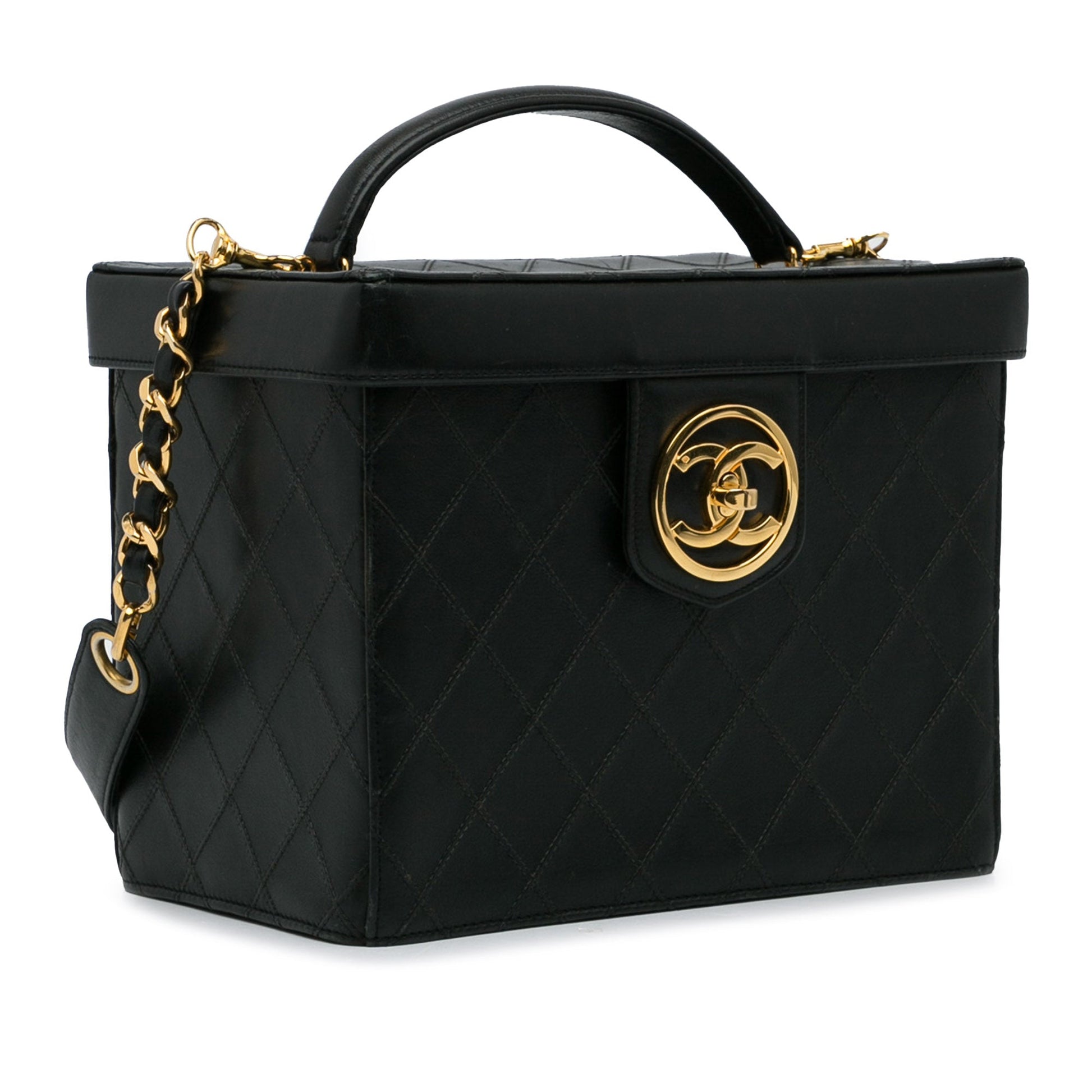 Black Chanel Matelasse Lambskin Vanity Bag