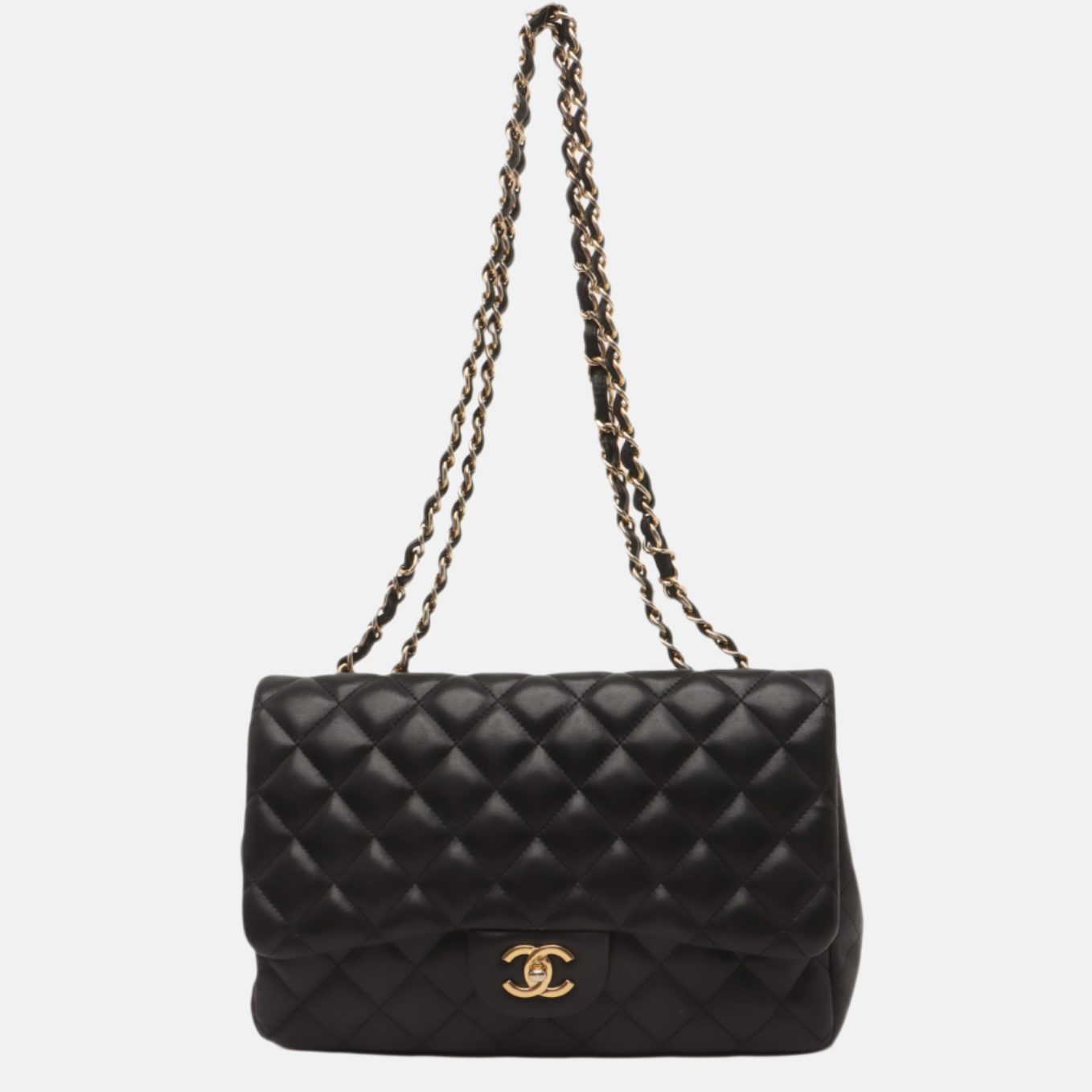 Chanel Classic Flap Jumbo Lambskin Single Flap Black Gold Leather Handbag Gold Hardware