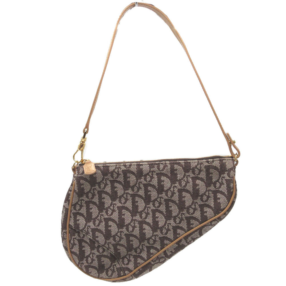 Dior Christian Handbag Saddle Pouch Trotter Women Canvas Brown Travel Bag
