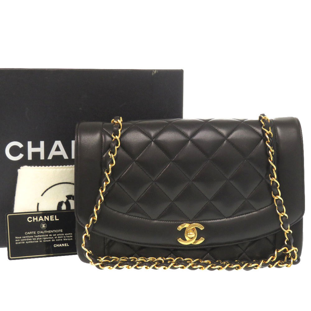 Chanel lambskin Diana 25 Matelasse COCO Mark Black Shoulder Bag
