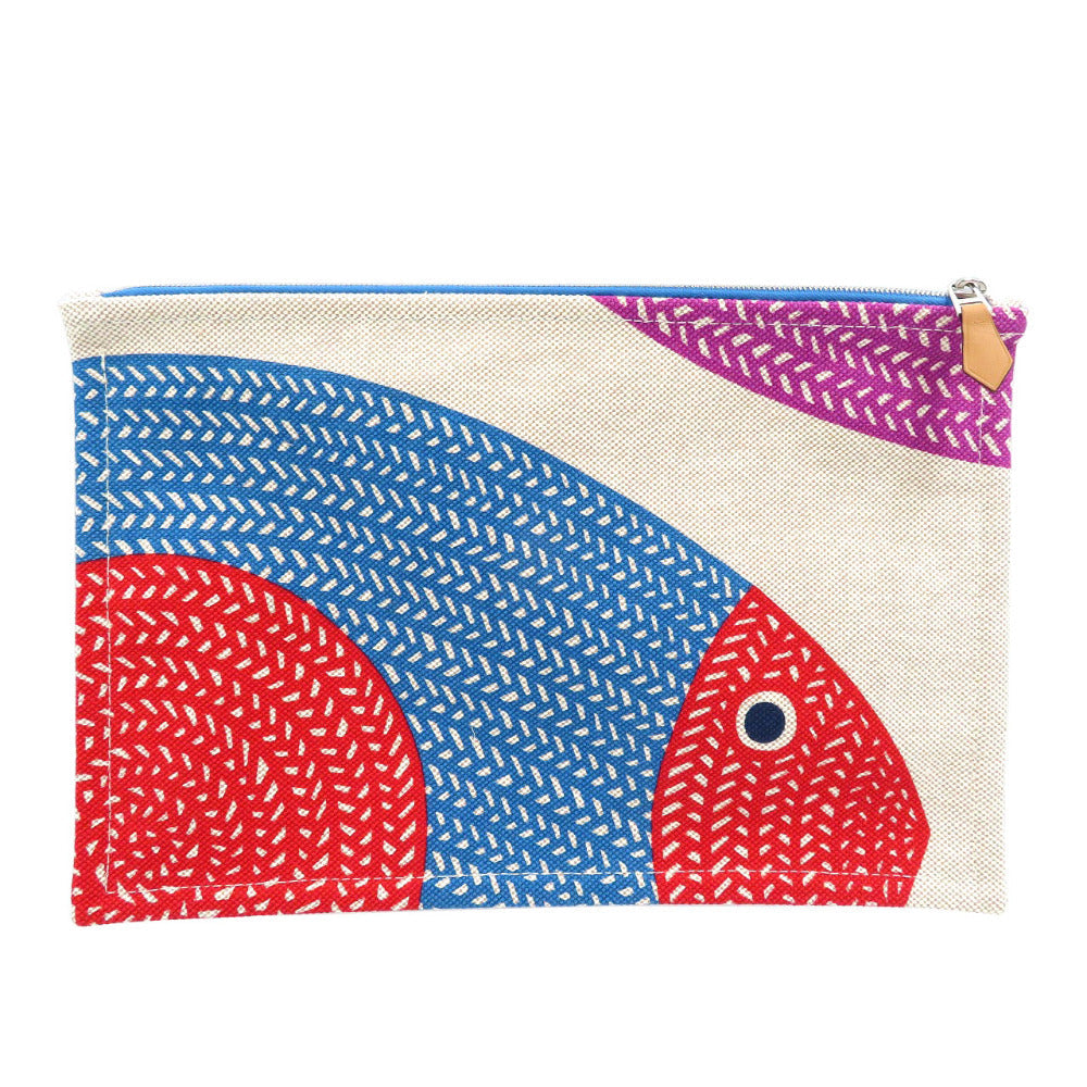 Pouch Cotton Poisson Natte Women(Unisex) Handbag Beige Travel Bag