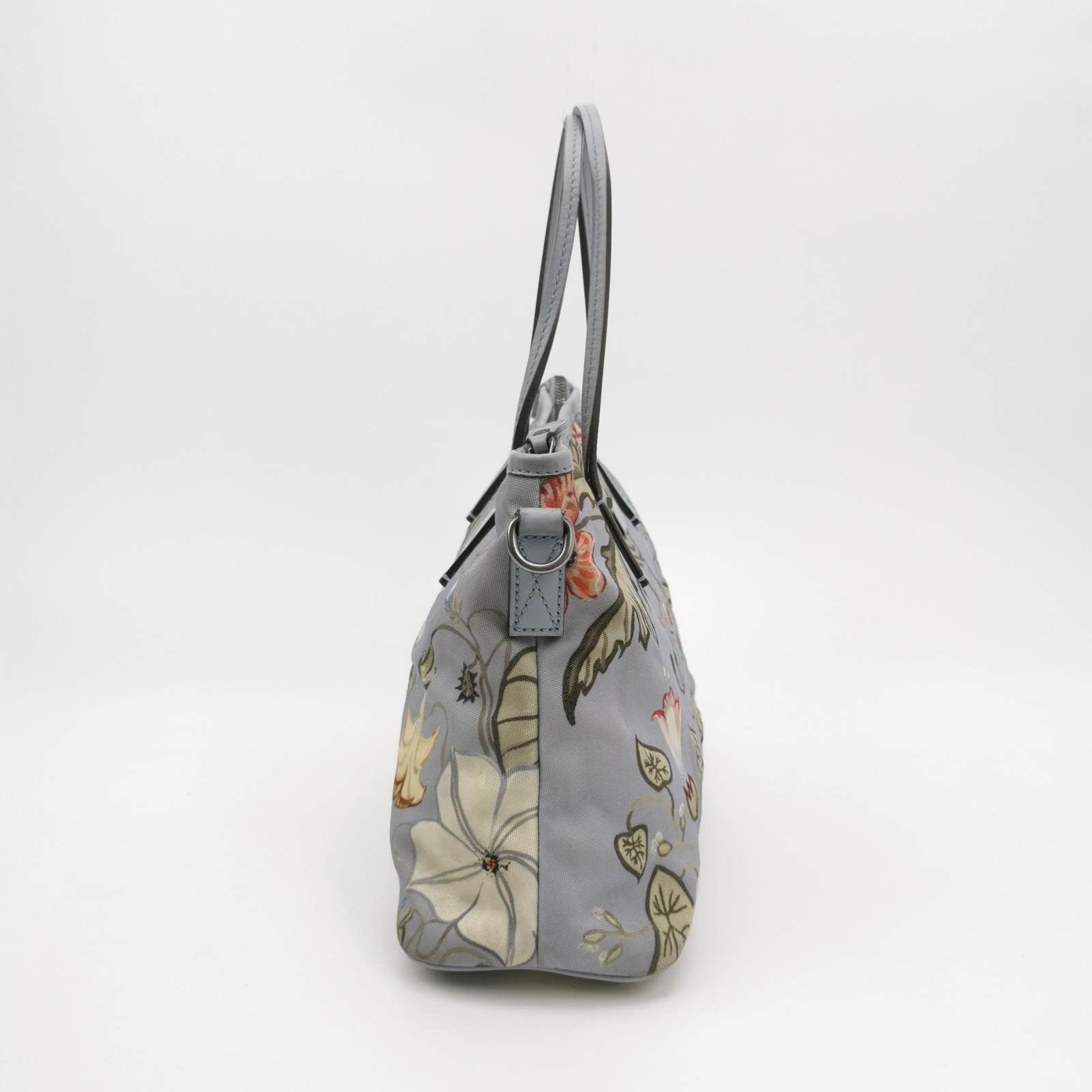 Gucci Flora Knight Leather Nylon Blue Small Tote Bag