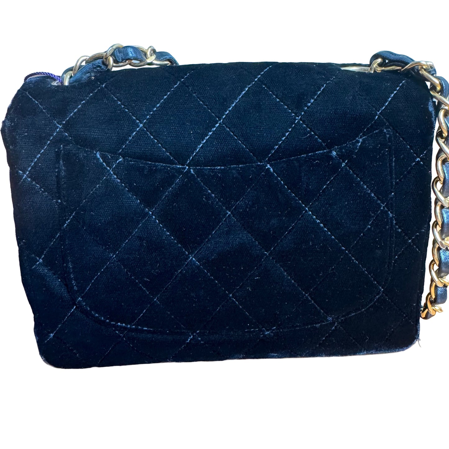 Chanel Classic Flap Square Velvet 24k Hardware Black Gold Mini Bag