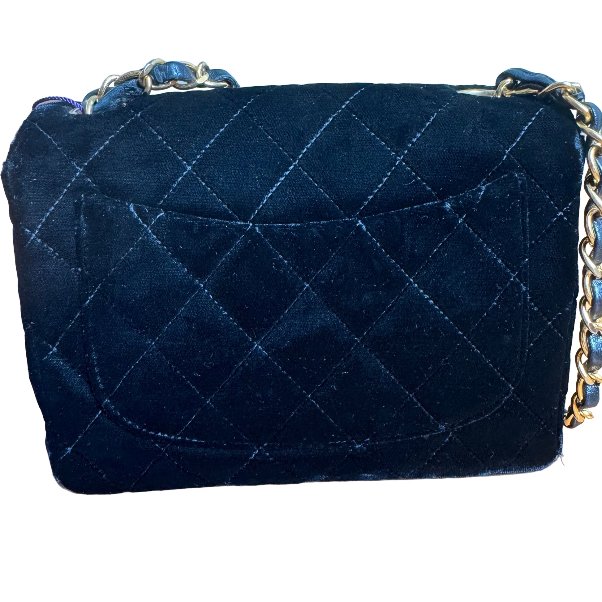 Chanel Classic Flap Square Velvet 24k Hardware Black Gold Mini Bag