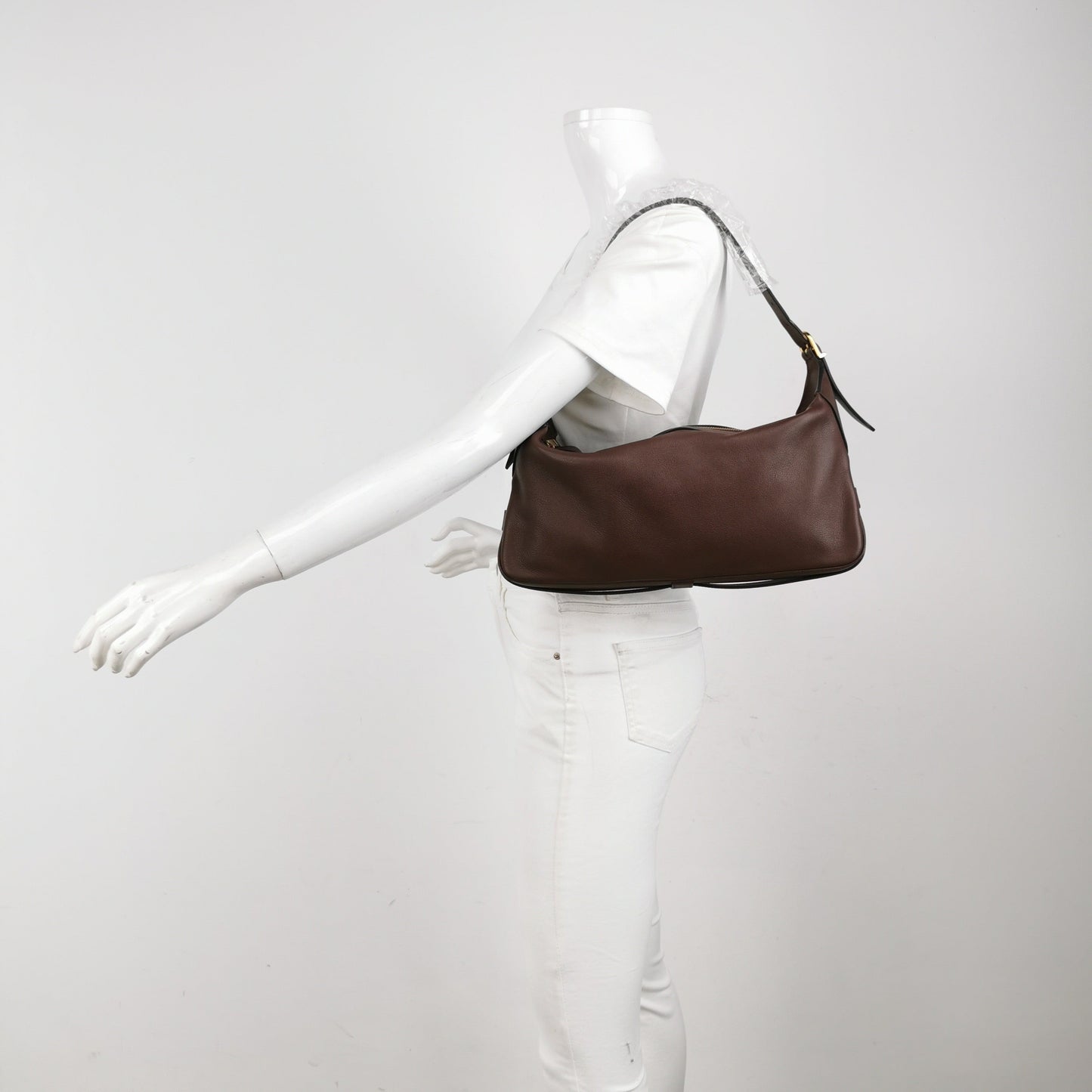 Romy Hickory Calfskin Shoulder Bag Leather Brown