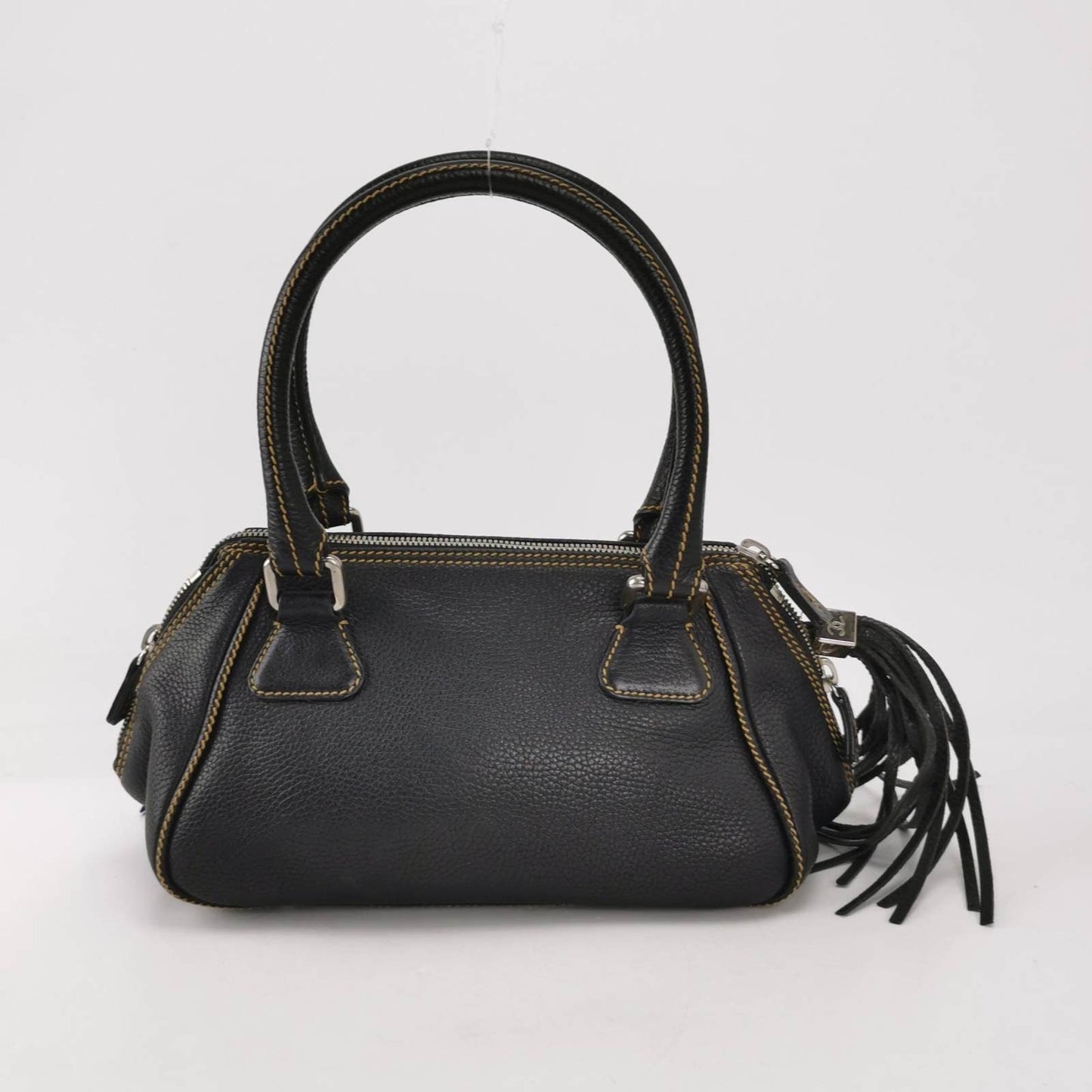 Chanel Calfskin Tassel Bowler Black Leather Handbag