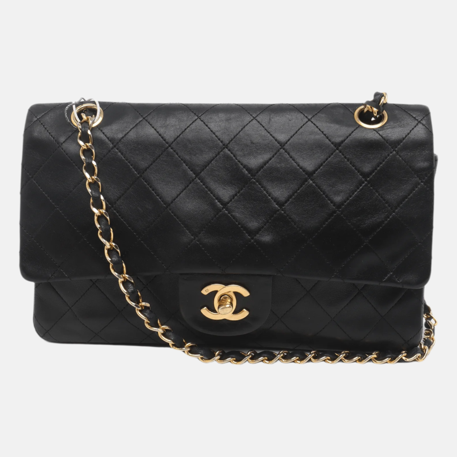 Chanel Classic Flap Lambskin 24k Hardware Black Gold Leather Handbag 6
