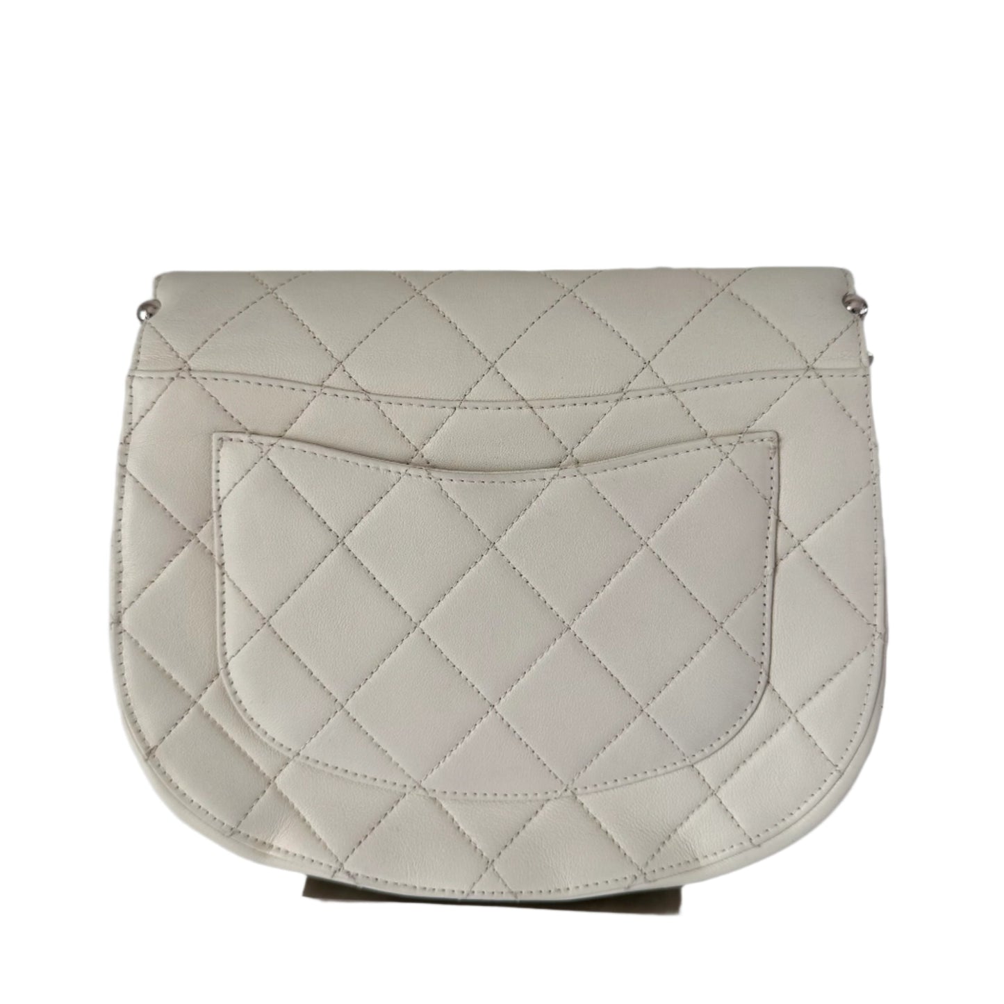 Chanel Calfskin Embellished Flap Saddle -19 White Leather Handbag