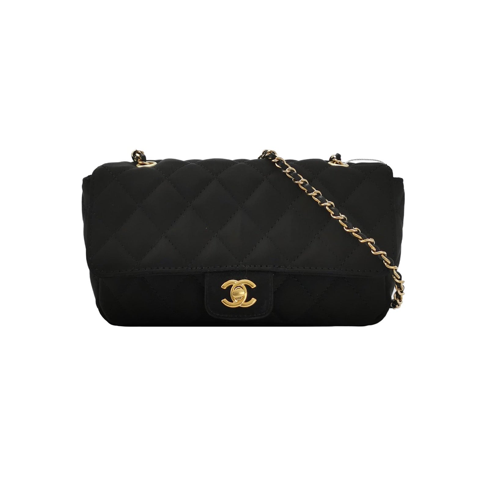 Chanel Classic Flap Extra Silk Satin Quilted Black Gold Mini Bag