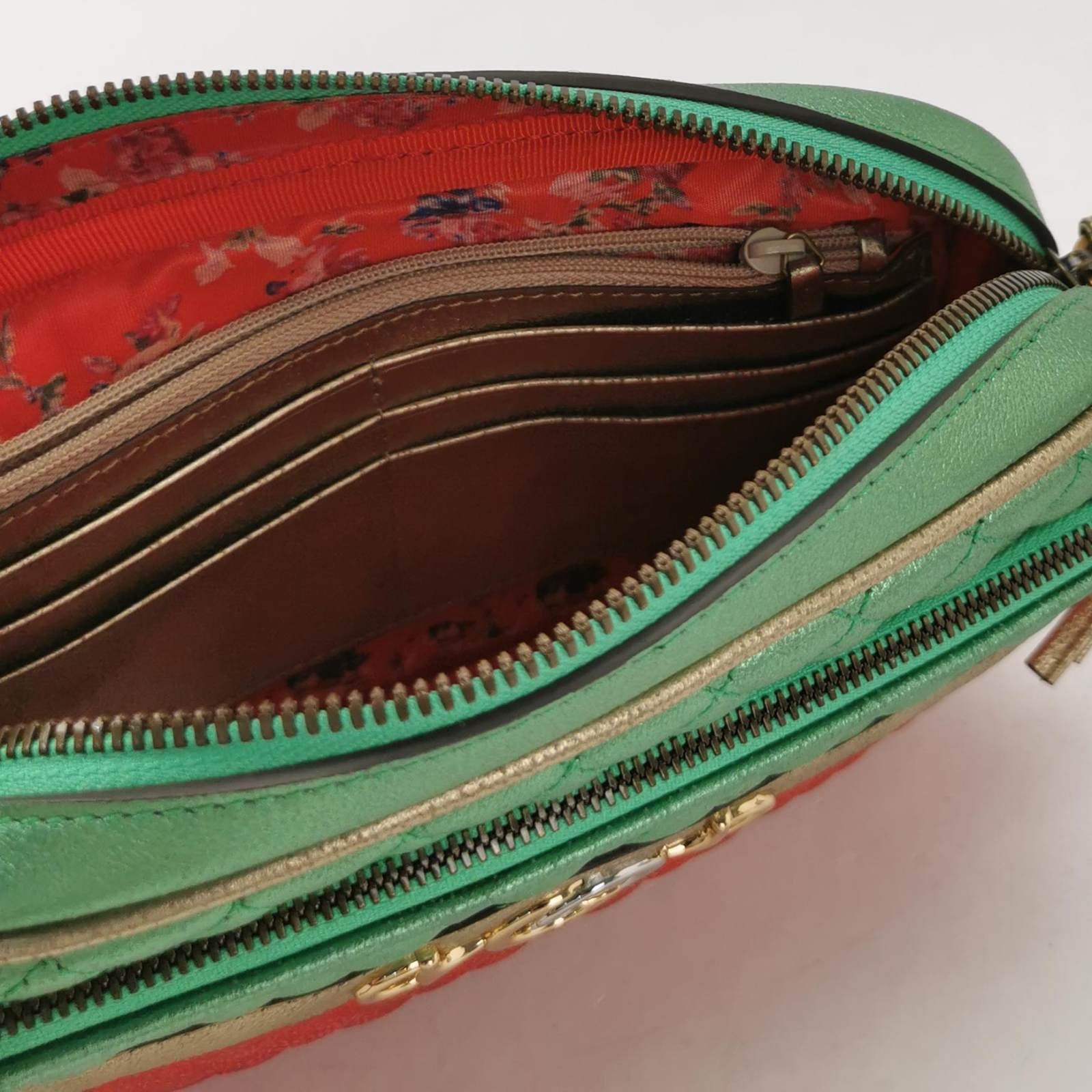 Gucci rsebit Pouch Leather Red Green Mini Clutch Bag