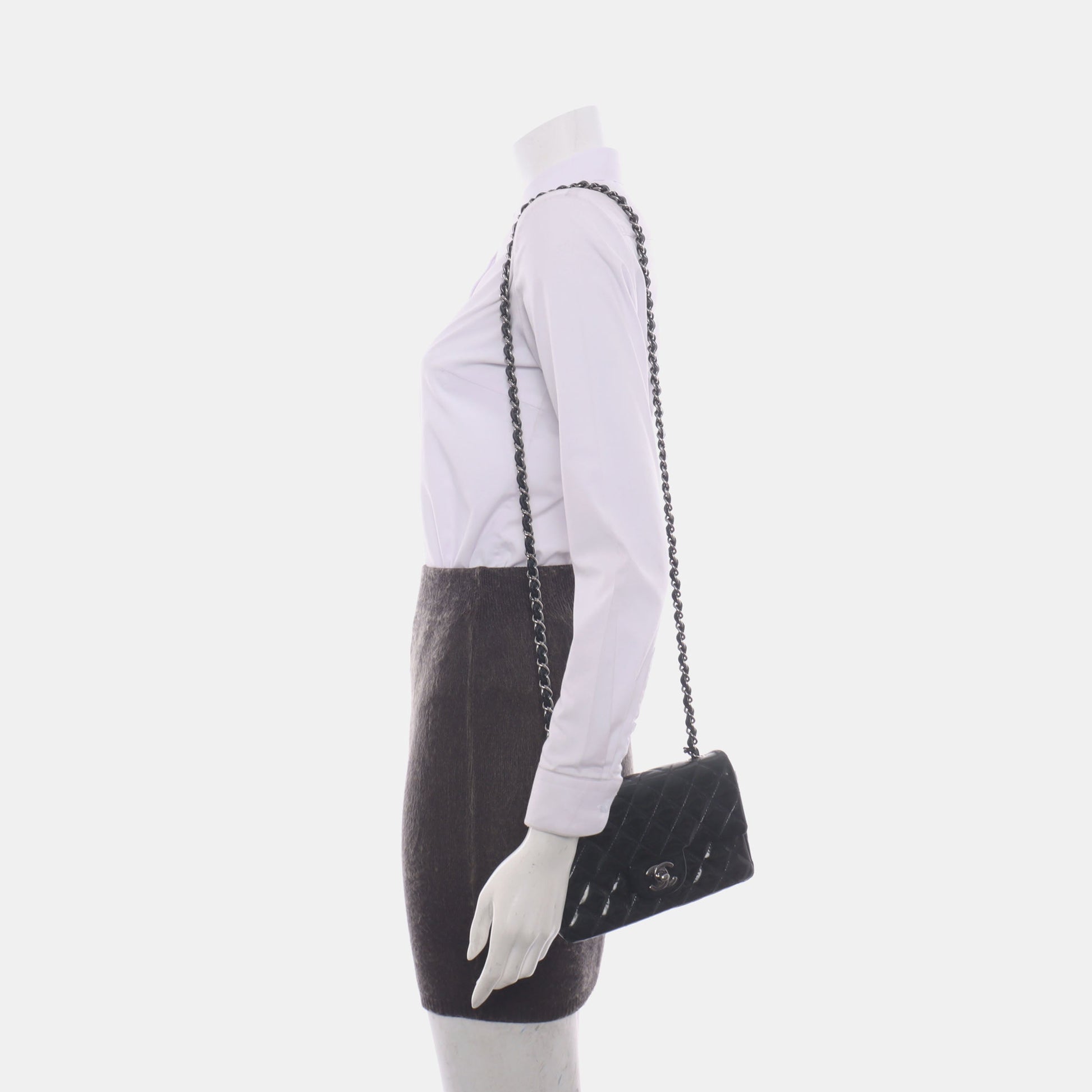 Chanel Classic Flap Rectangular Dark Patent HW Green Silver Leather Mini Bag