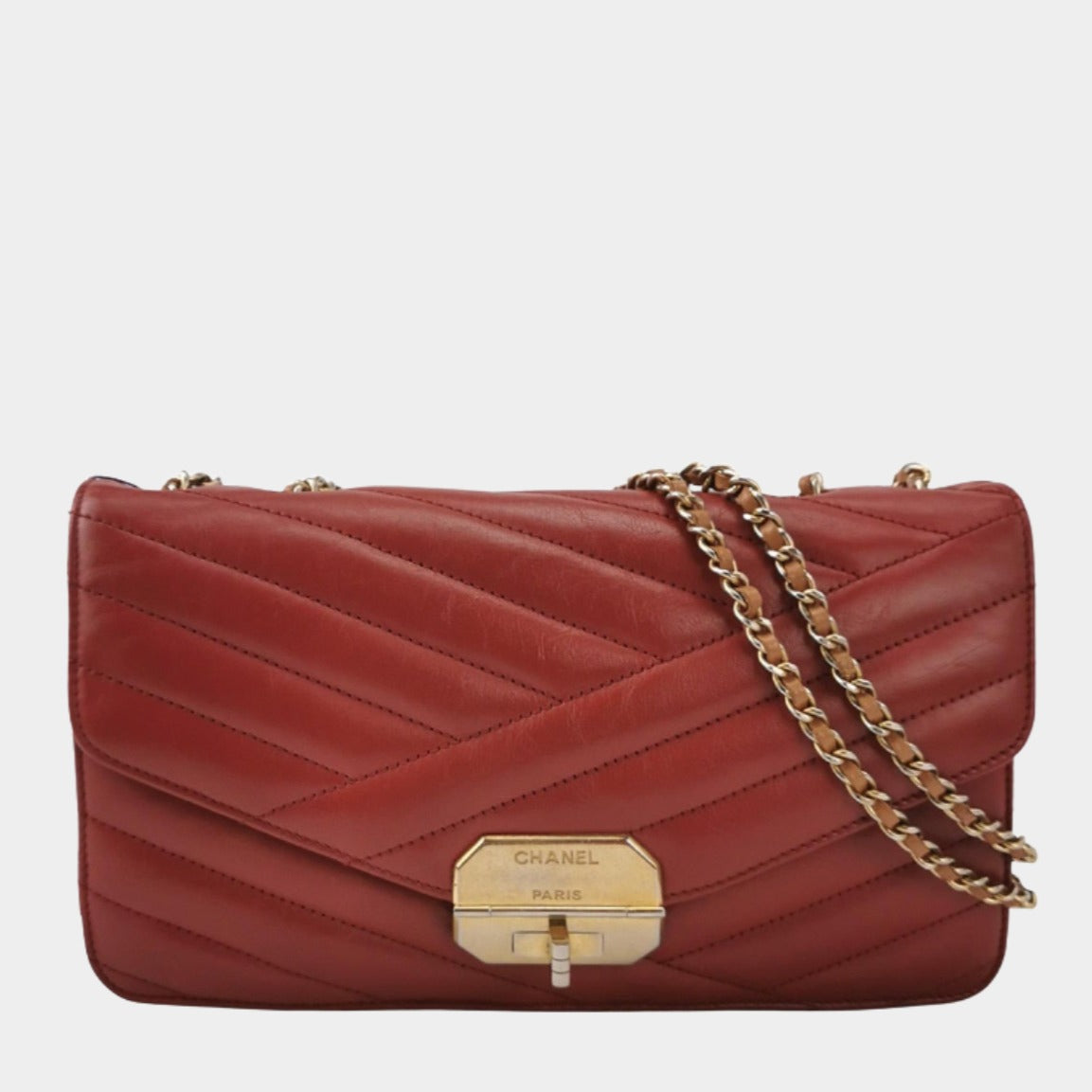 Chanel Gabrielle Flap - Chevron Red Leather Shoulder Bag