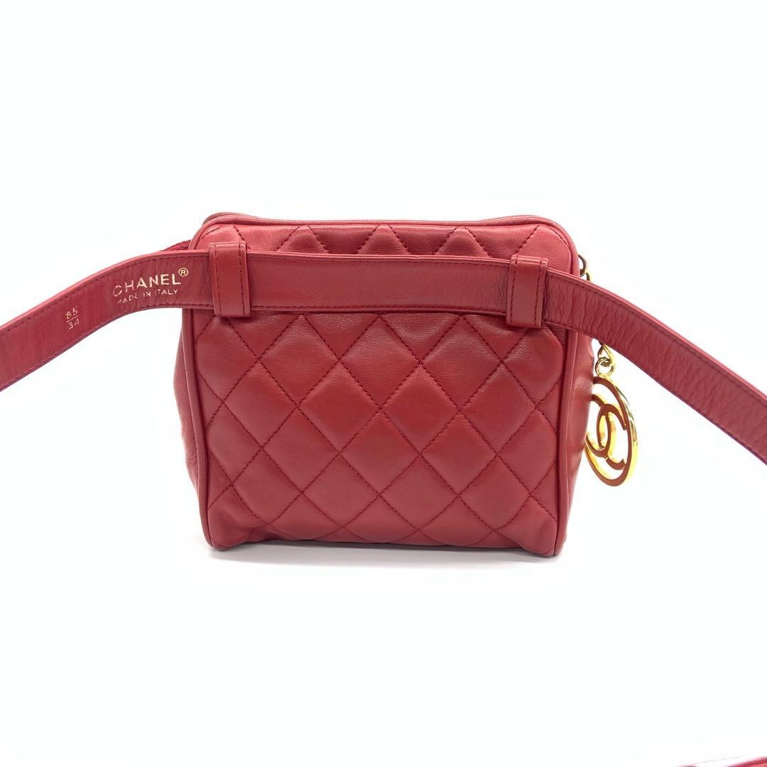 Chanel Belt Lambskin -tone Hardware Red Gold Leather