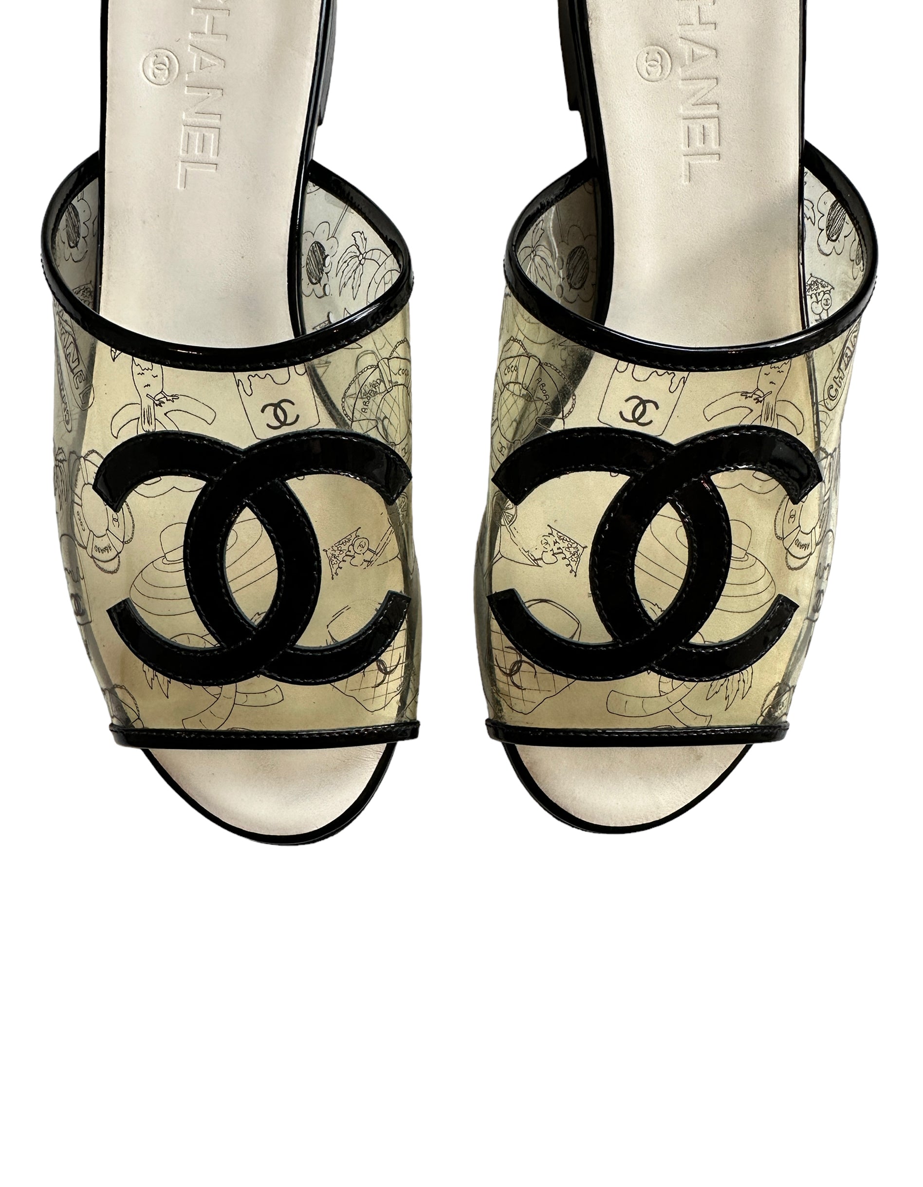 Chanel 2019 Printed Pvc CC Logo Slides Sz 40C for Women