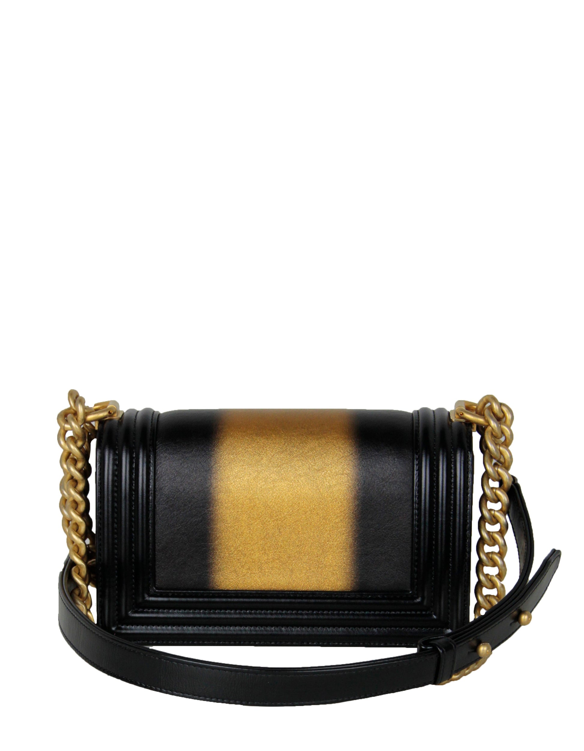 Chanel Calfskin Leather Metallic Black/Gold Small Boy Bag