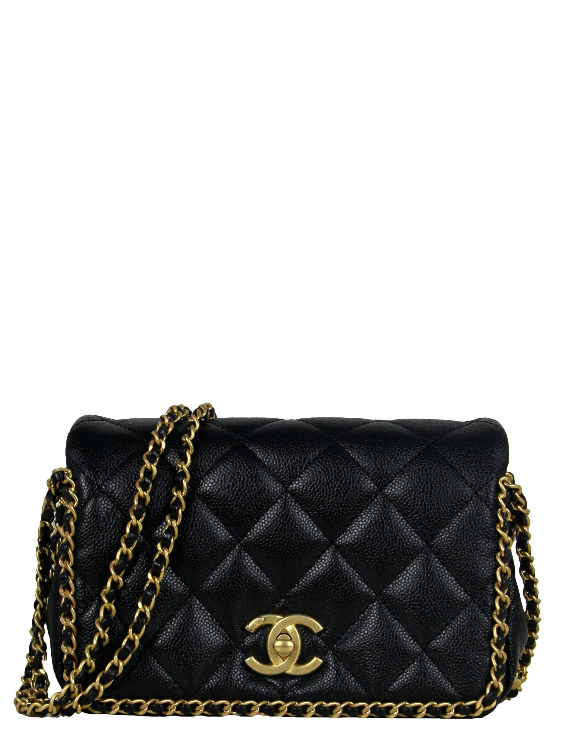 Chanel 2022 Black Caviar Quilted Chain Around Mini Flap Women Shoes
