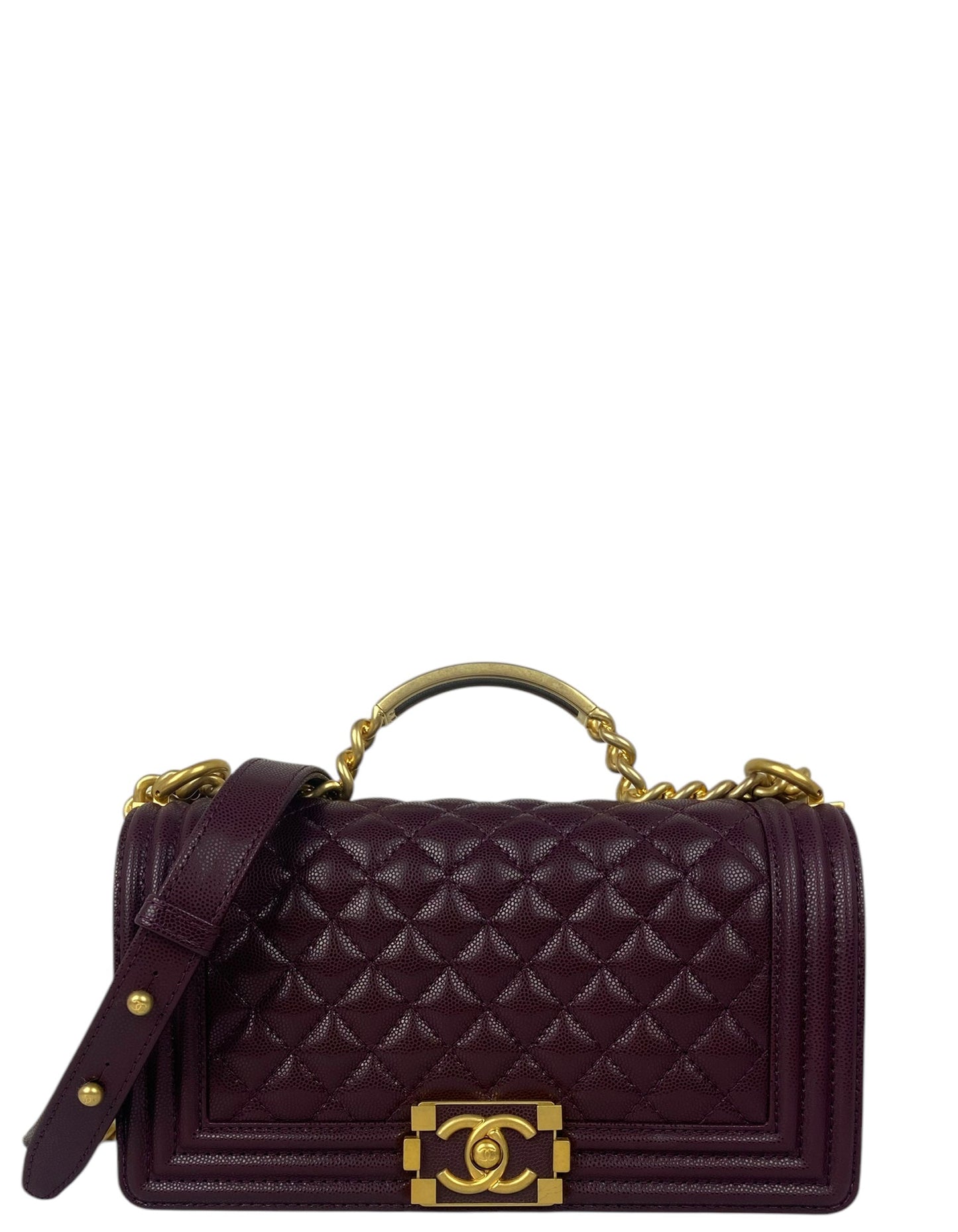 Chanel Burgundy Caviar Medium Top Handle Boy Bag