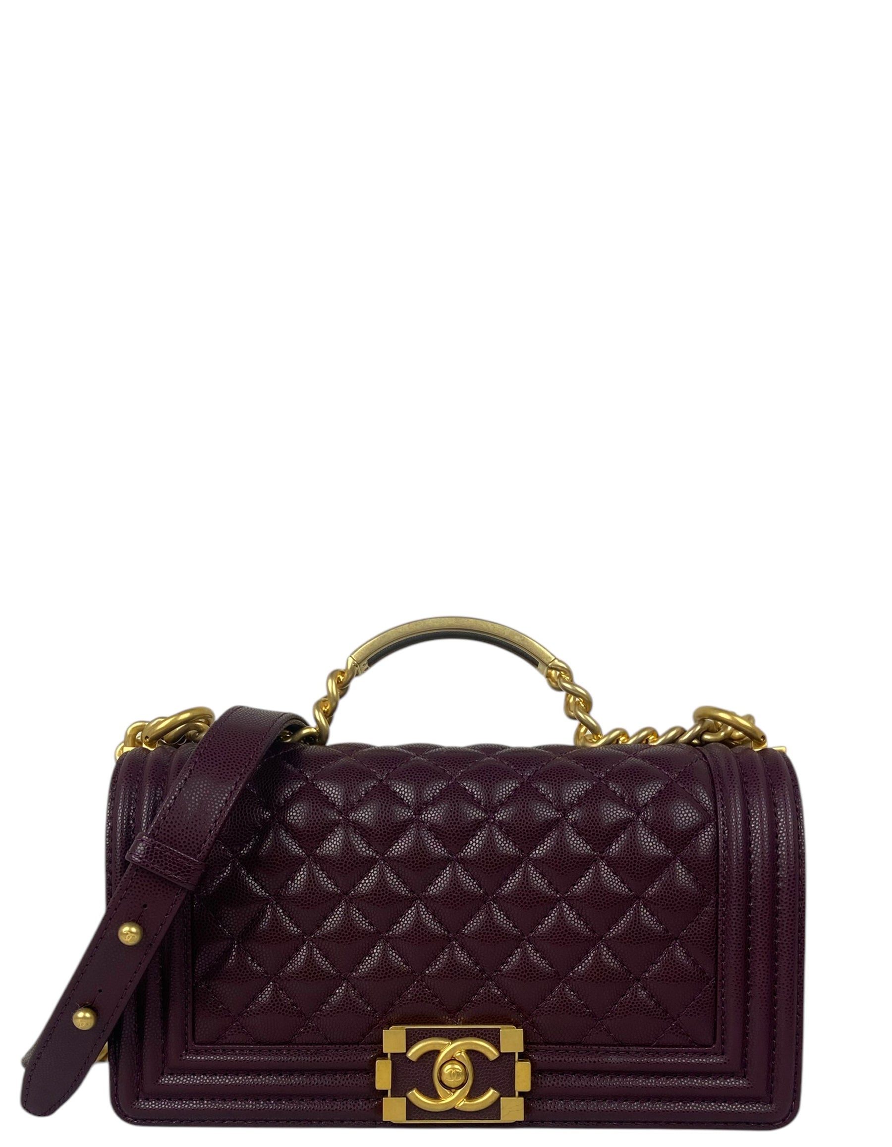 Chanel Burgundy Caviar Medium Top Handle Boy Bag