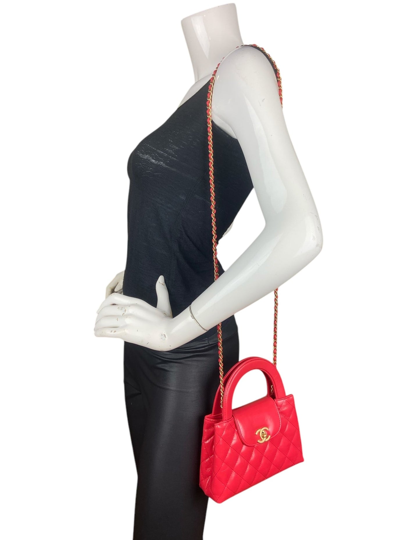Chanel '25C Red Calfskin Quilted Nano Kelly Shopper Bag