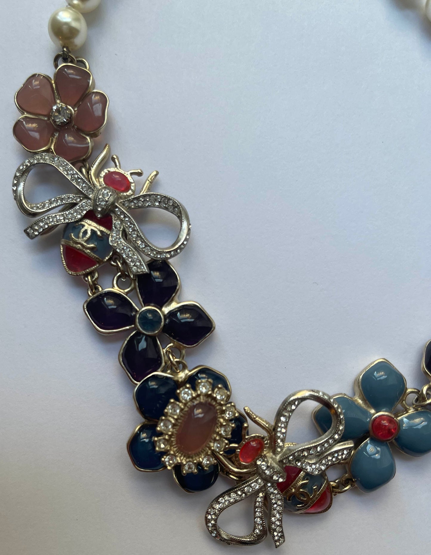 Chanel Bee,bow & Flower Enamel & Crystal Choker Necklace