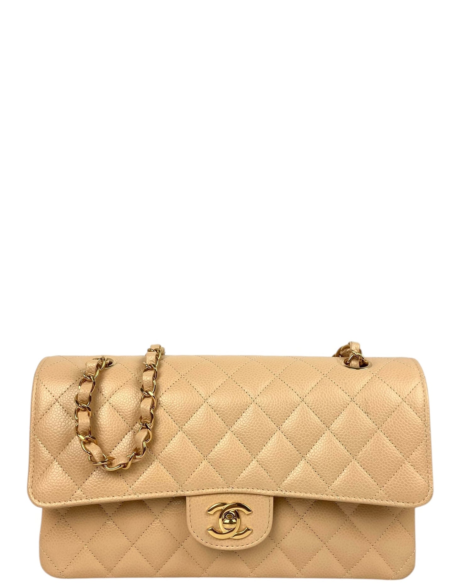Chanel Beige Caviar Medium Double Flap Ghw Handbag