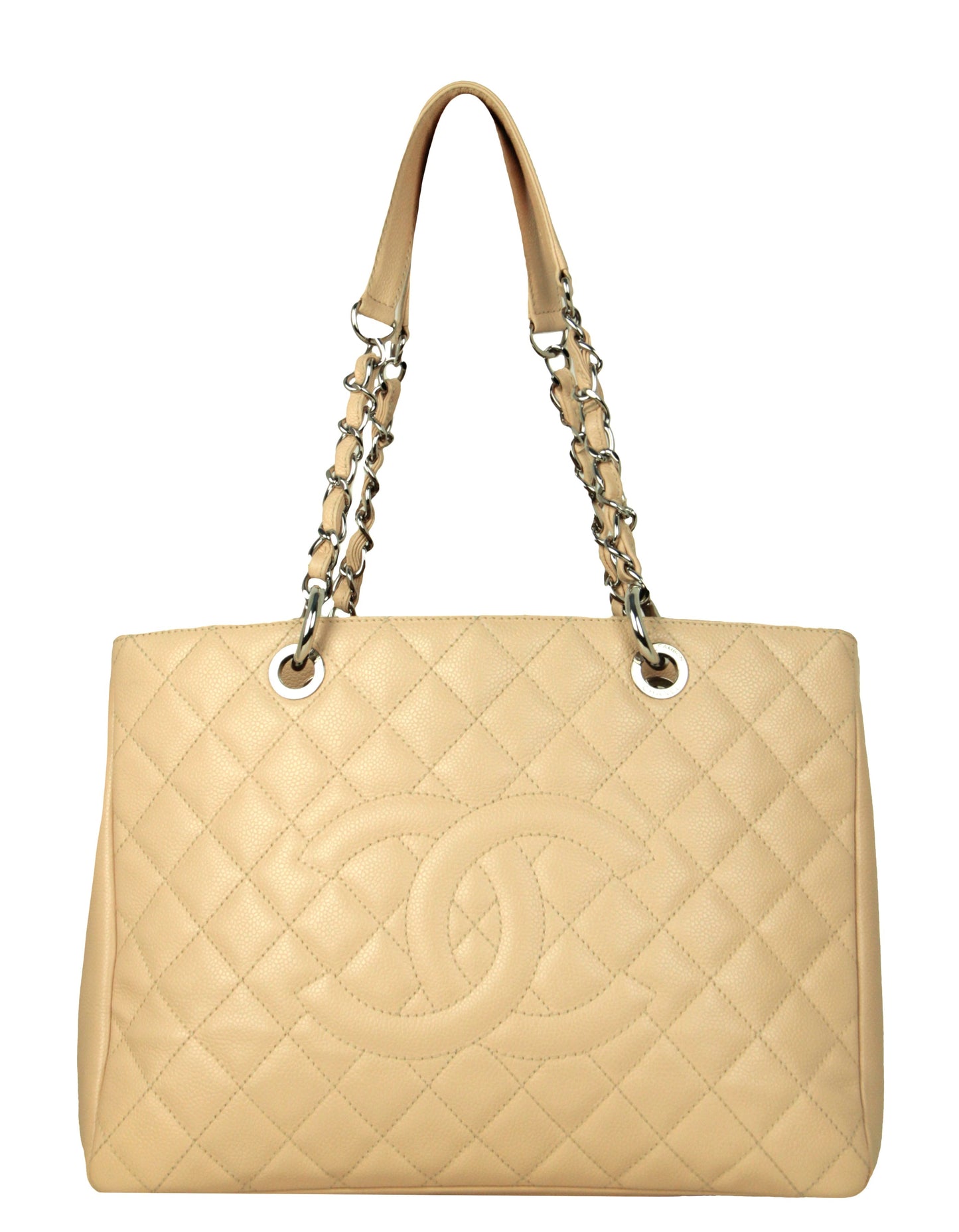Chanel Beige Caviar Leather Quilted Grand Shopper Gst Women Shoes