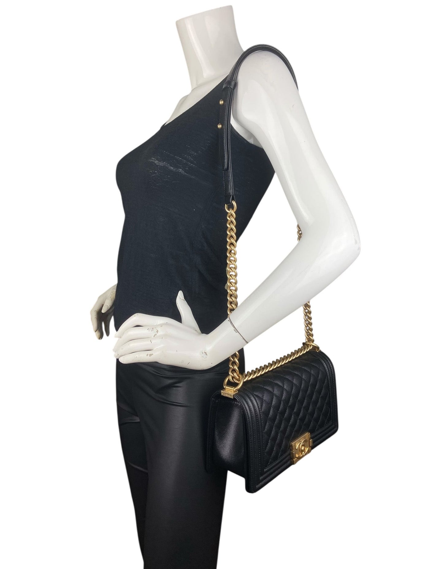 Chanel Black Caviar "Old" Medium Boy Bag