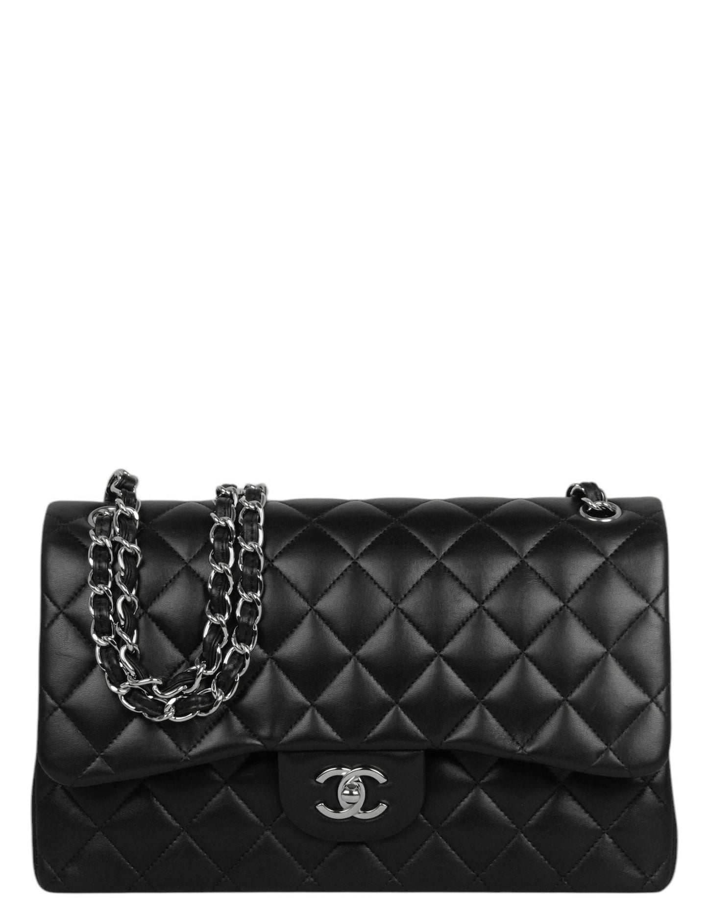 Chanel Black Lambskin Leather Double Flap Jumbo Women Shoes