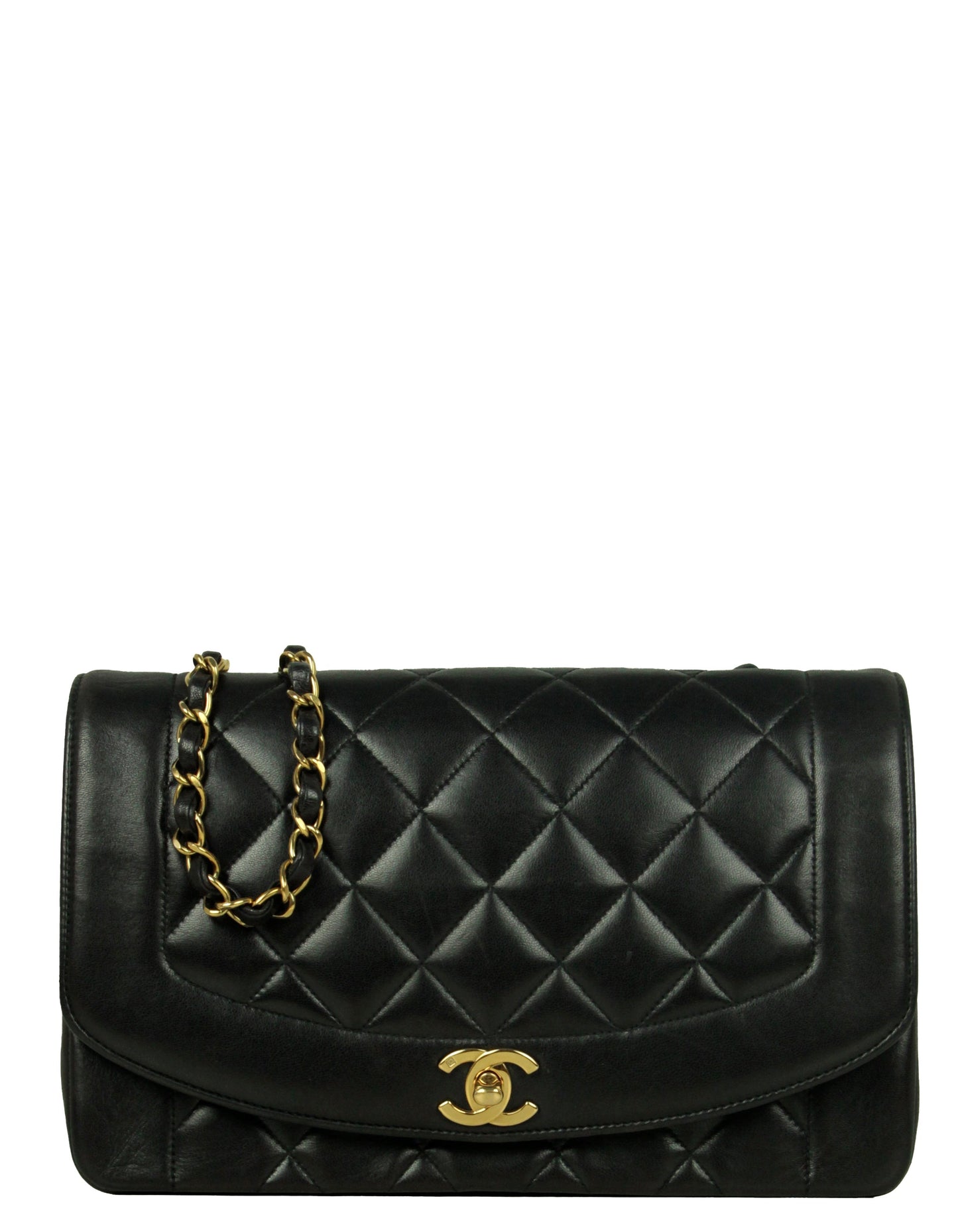 Chanel Black Lambskin Leather Quilted Medium Single Flap Diana Women Shoes