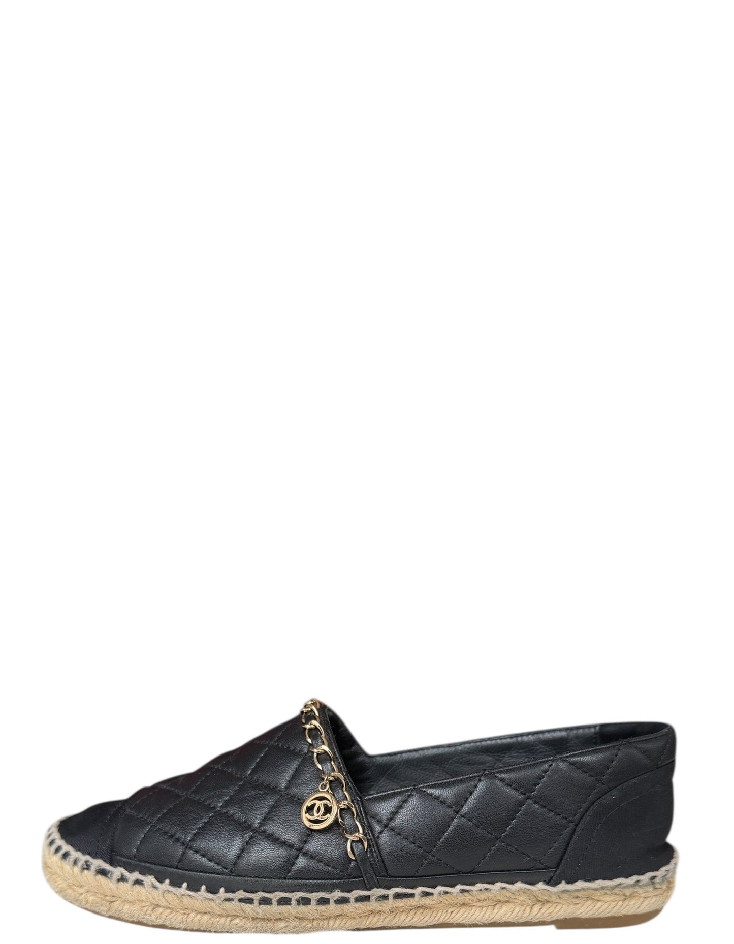 Chanel Black Quilted CC Chain Espadrilles Sz 39 Women Shoes