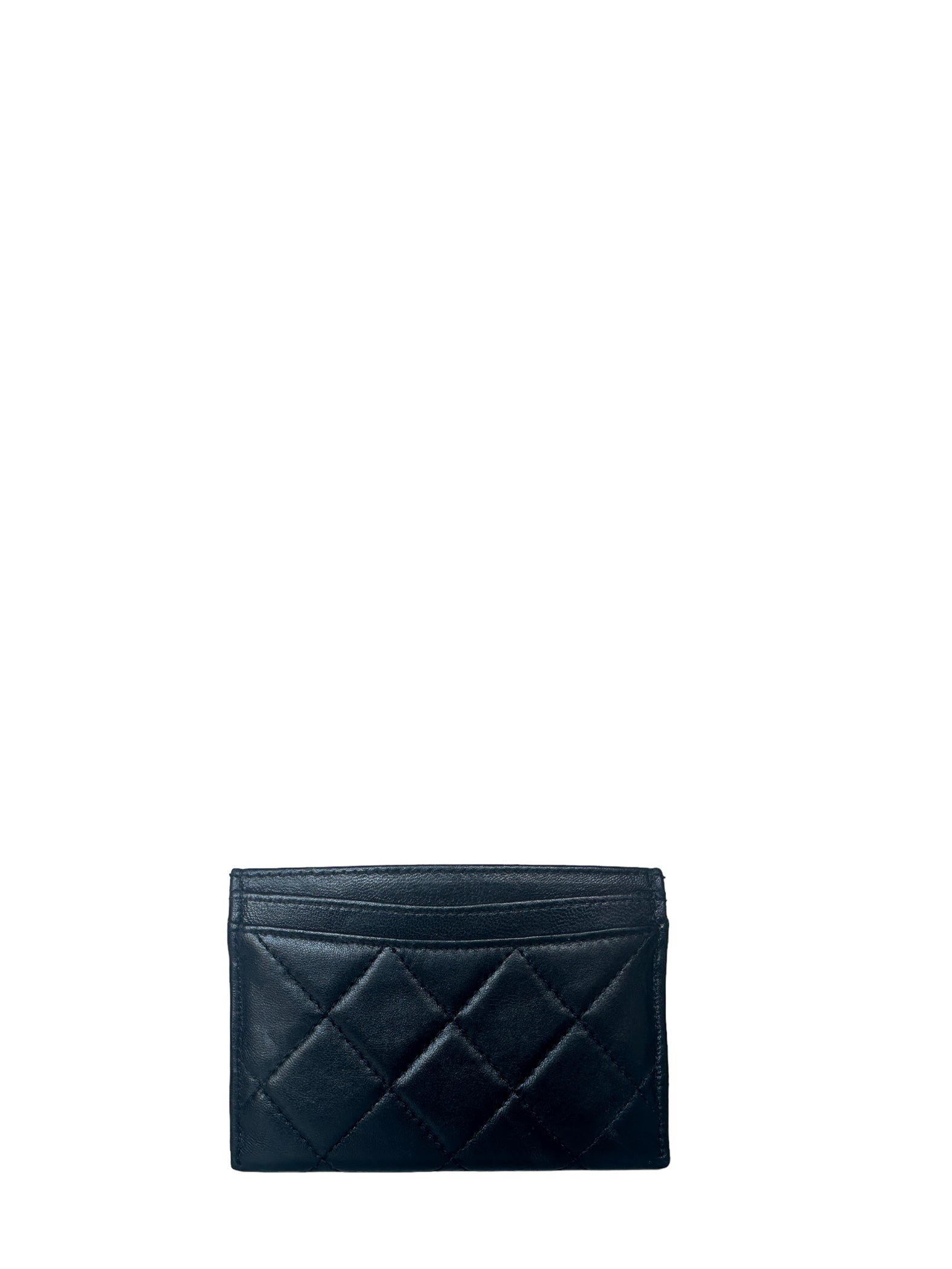 Chanel Black/ruthenium Leather Quilted CC Card Holder Handbag