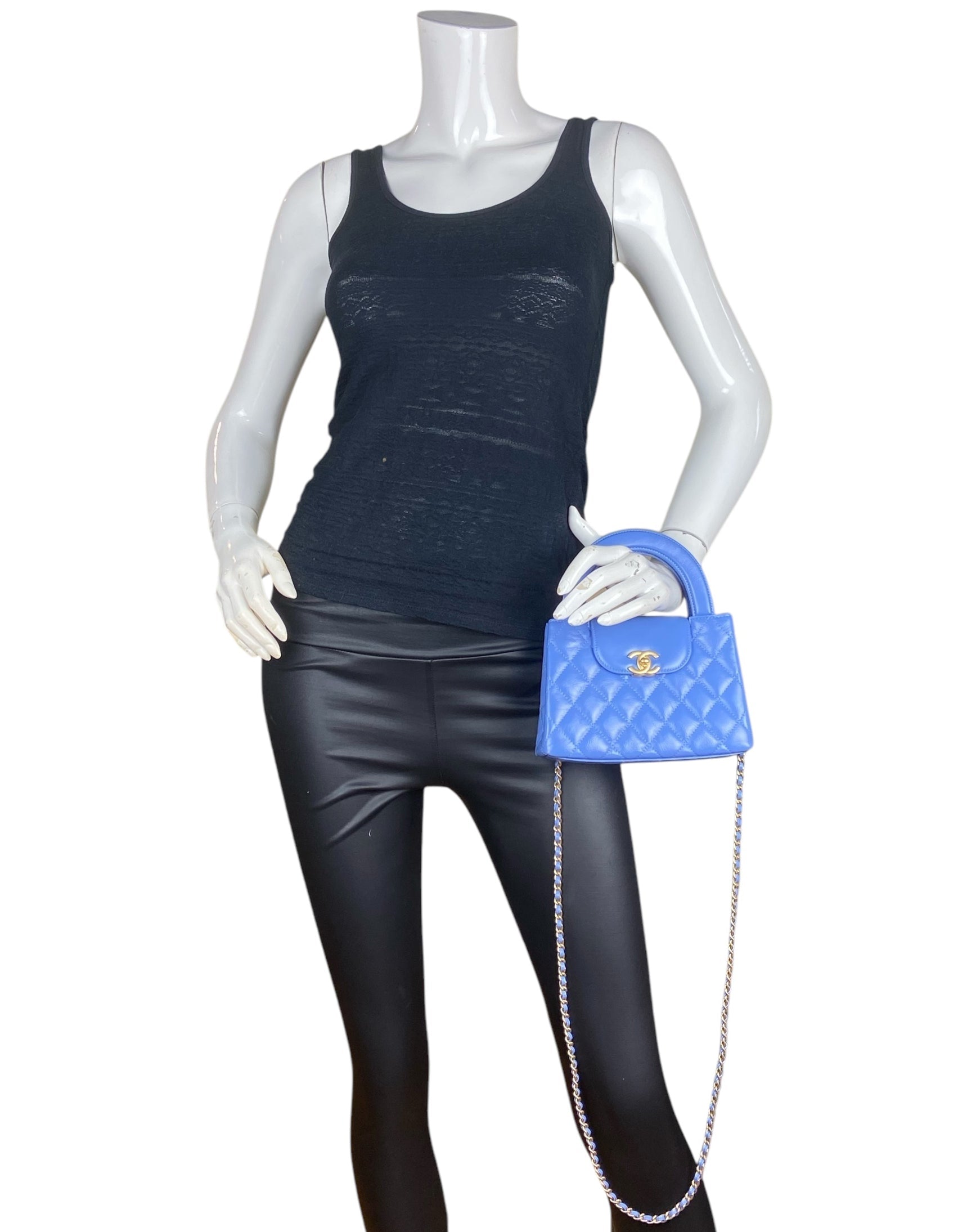 Chanel Blue Calfskin Quilted Nano Kelly Shopper Bag