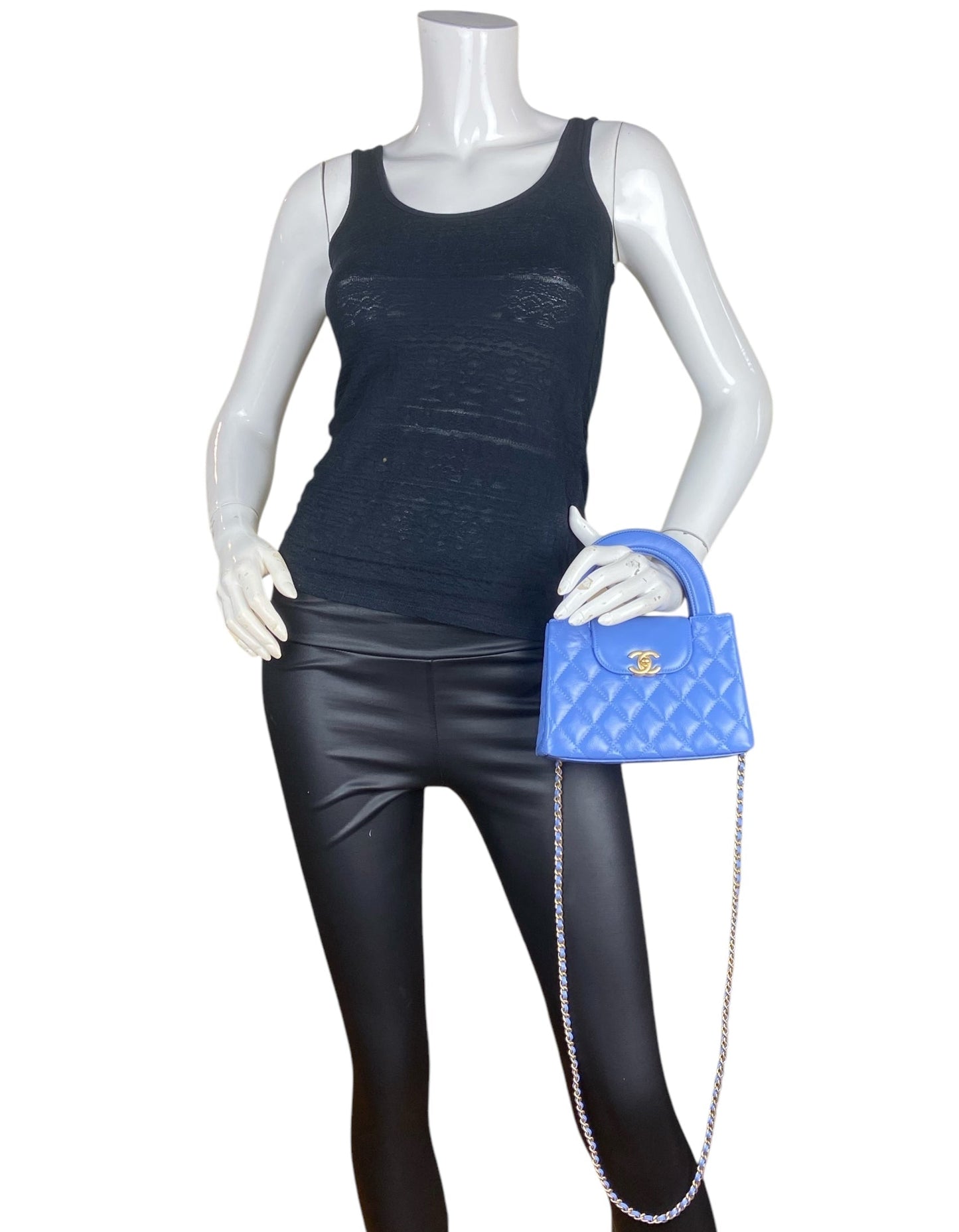 Chanel 2025 Blue Calfskin Quilted Nano Kelly Shopper Handbag