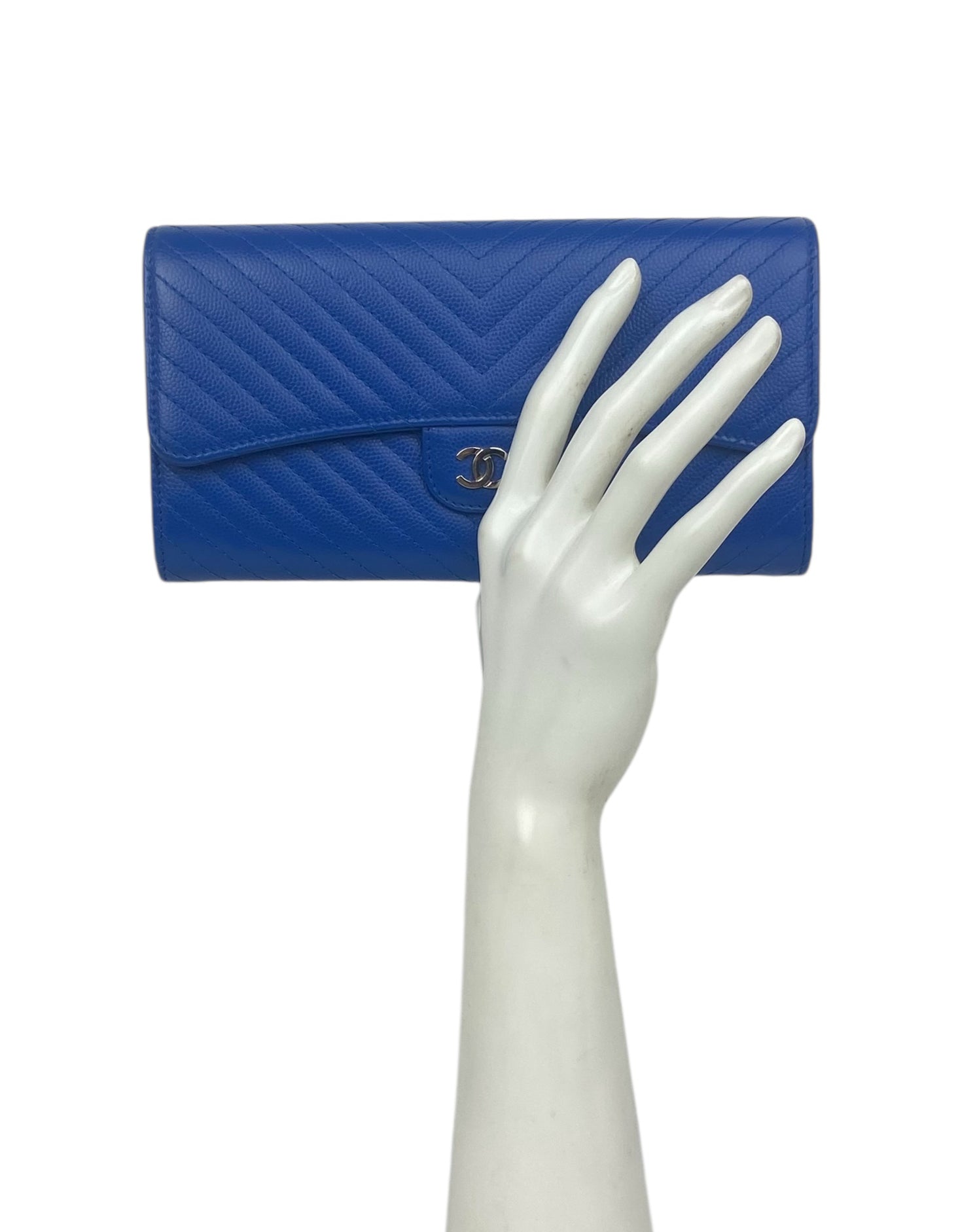 Chanel Blue Chevron CC Classic Flap Wallet Handbag
