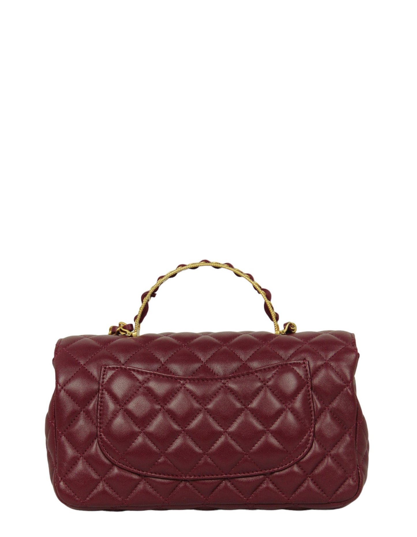 Chanel Burgundy Lambskin Leather Flapbag W/ Handle Women Shoes