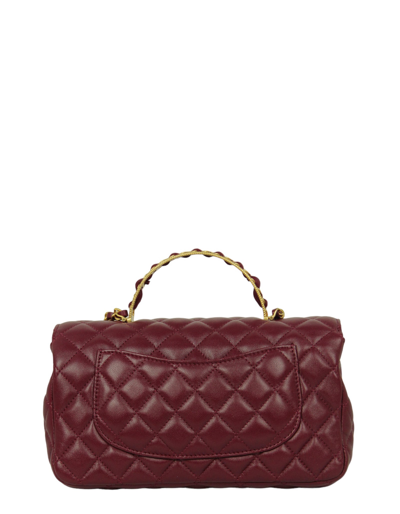 Chanel Burgundy Lambskin Leather Flapbag W/ Handle Women Shoes