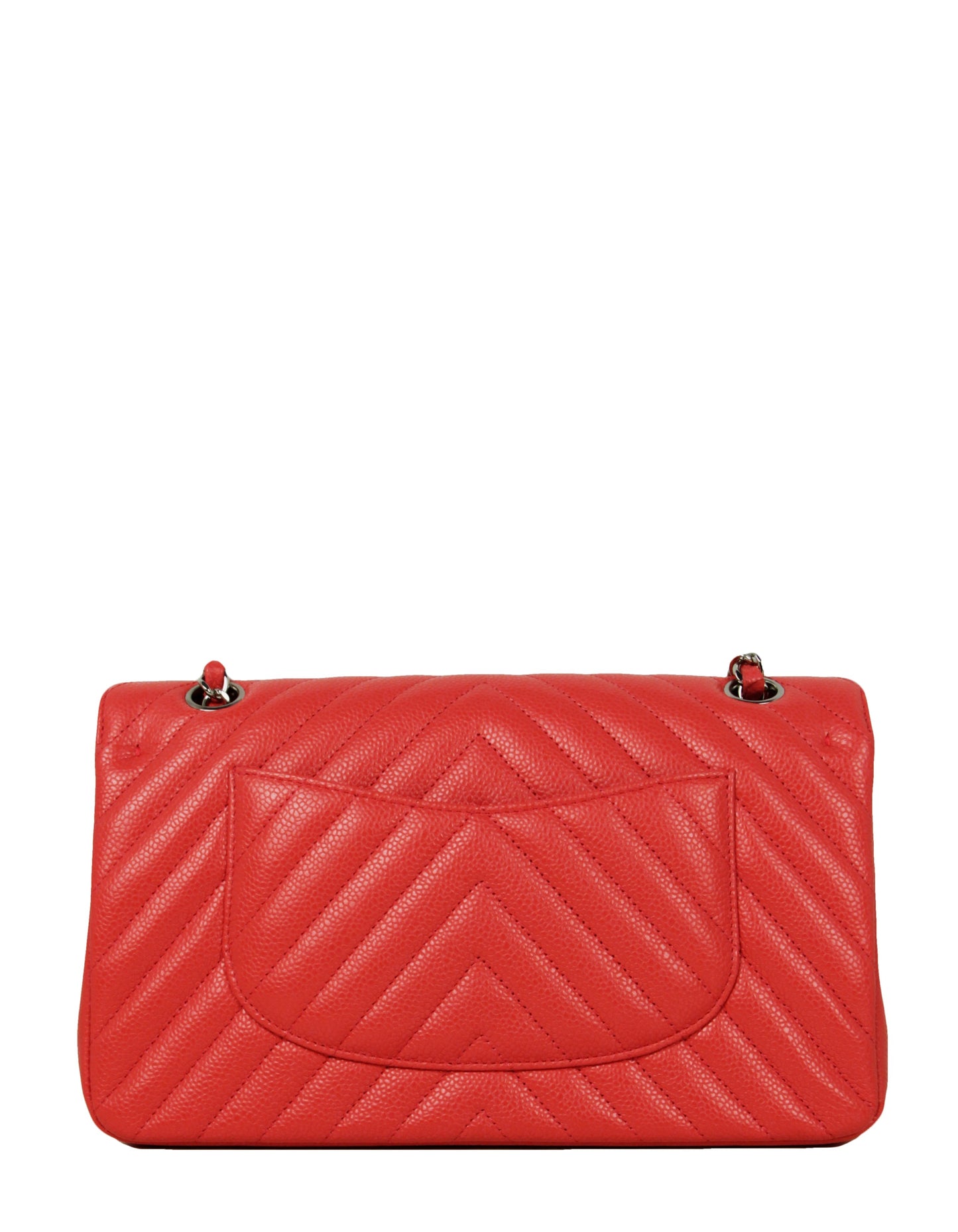 Chanel Coral Caviar Leather Chevron 10" Medium Double Flap Classic Bag