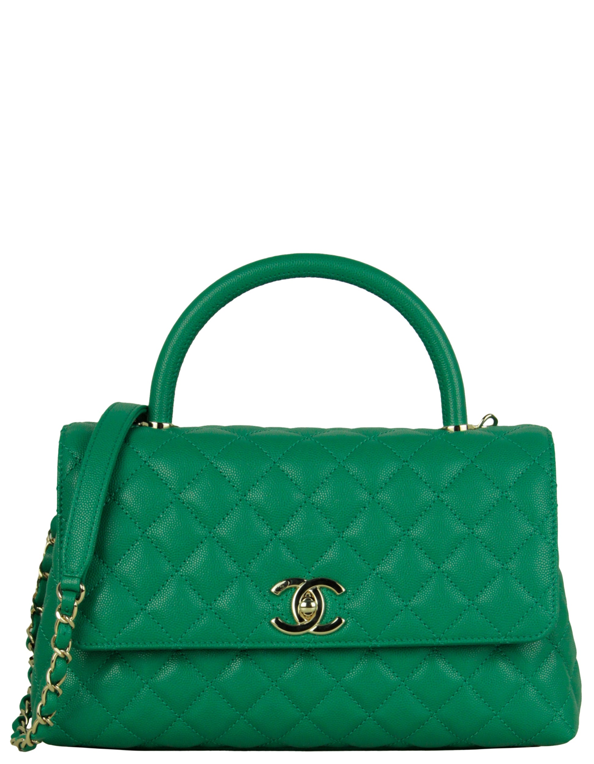 Chanel Green Caviar Quilted Small Coco Handle Flap Bag