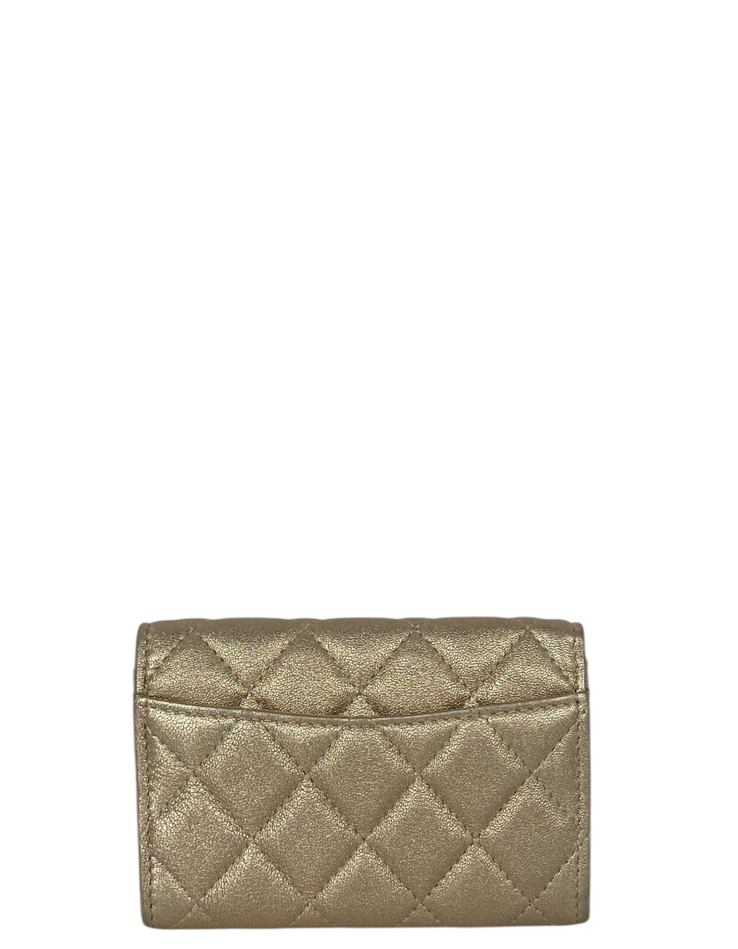 Chanel Metallic Quilted Flap Card Holder Handbag
